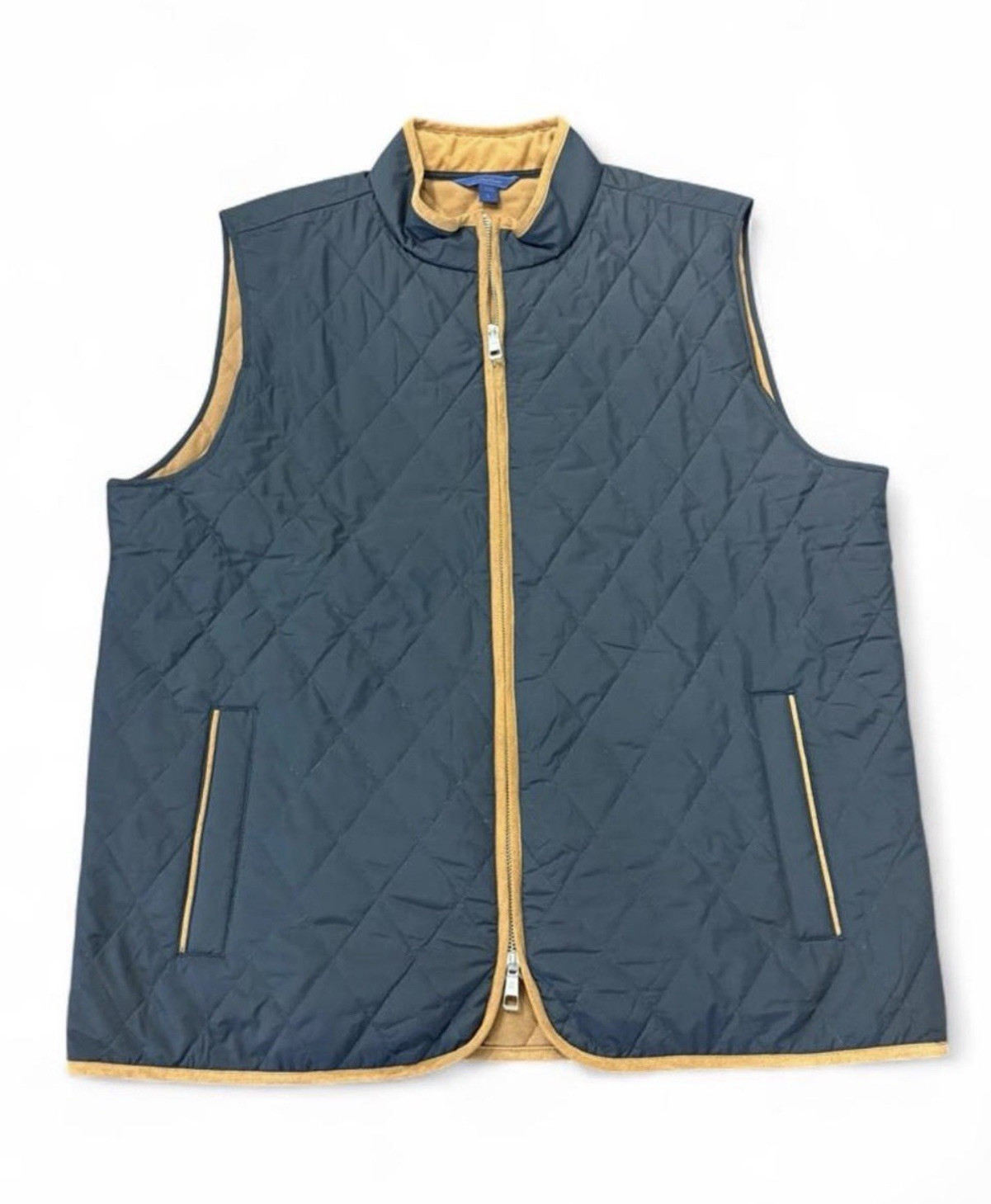 David Donahue Men’s L Vest Black/Tan Full Zip Quilted Vest