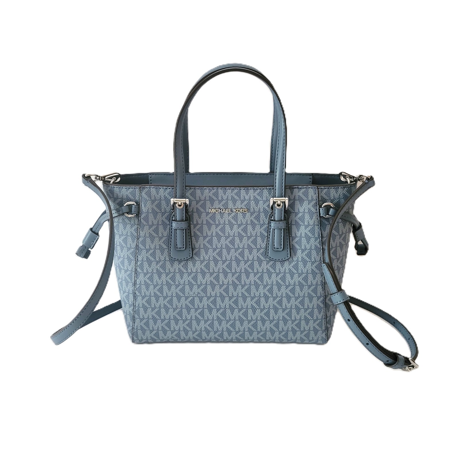 Michael Kors Voyager XS Convertible Top Zip Tote Crossbody Handbag MK Denim