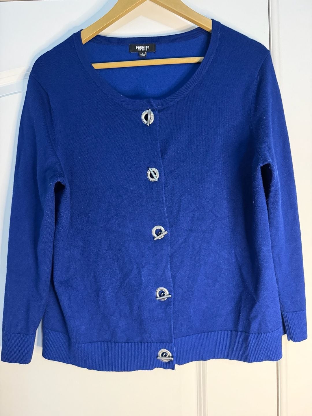 Premise Studio Women’s Royal Blue Cardigan Sweater with Toggle Closures