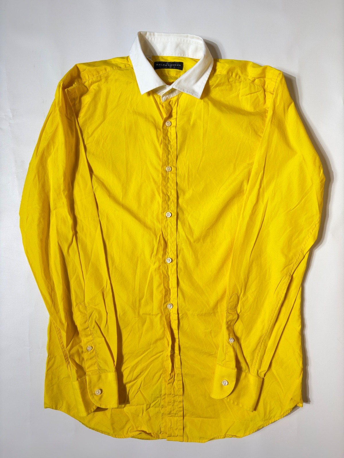 Ralph Lauren Black Label Yellow Contrast Collar Shirt Made in Italy Size 15.5 M