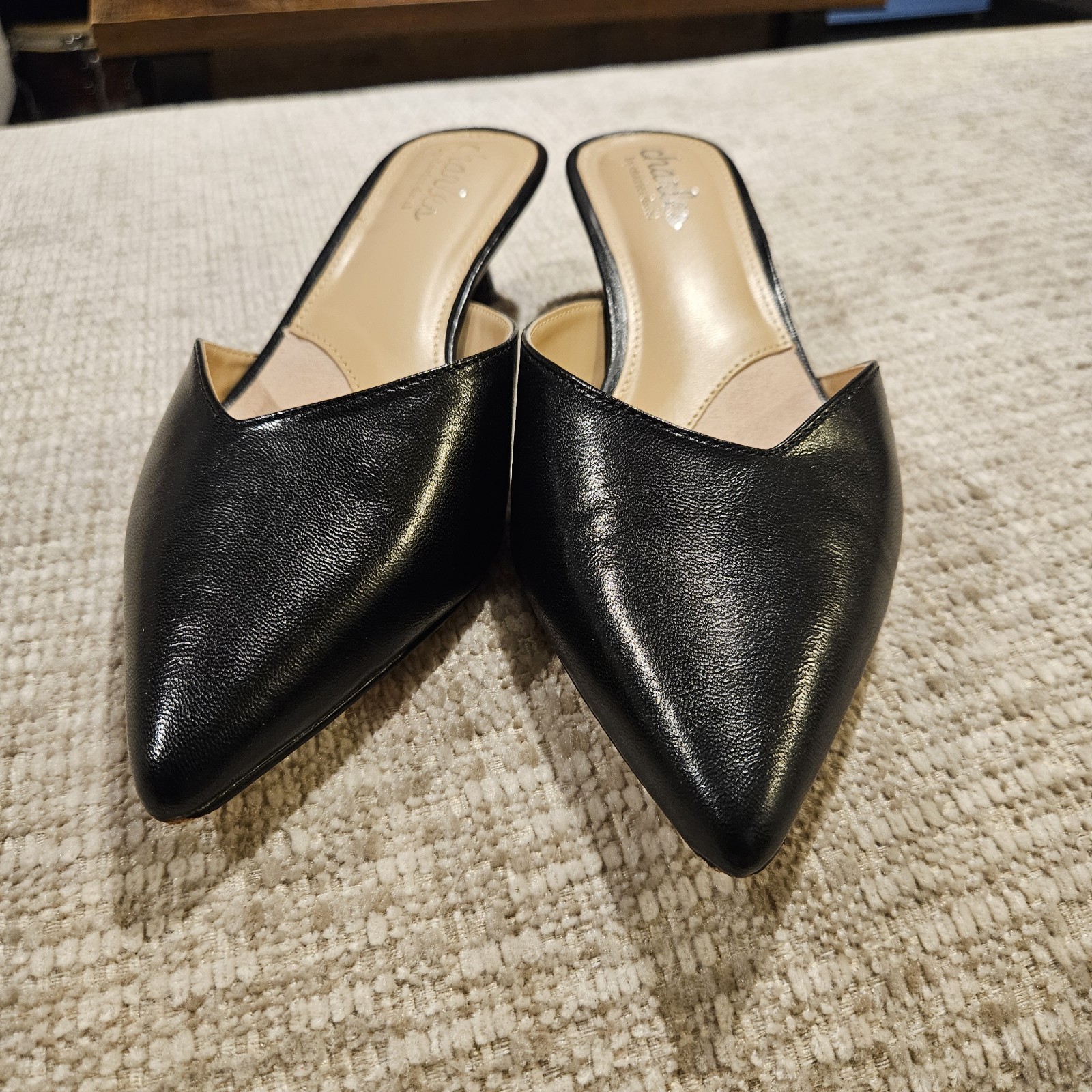 Charles by Charles David Black Pointed Toe Mule Kitten Heel Faux Leather 6M