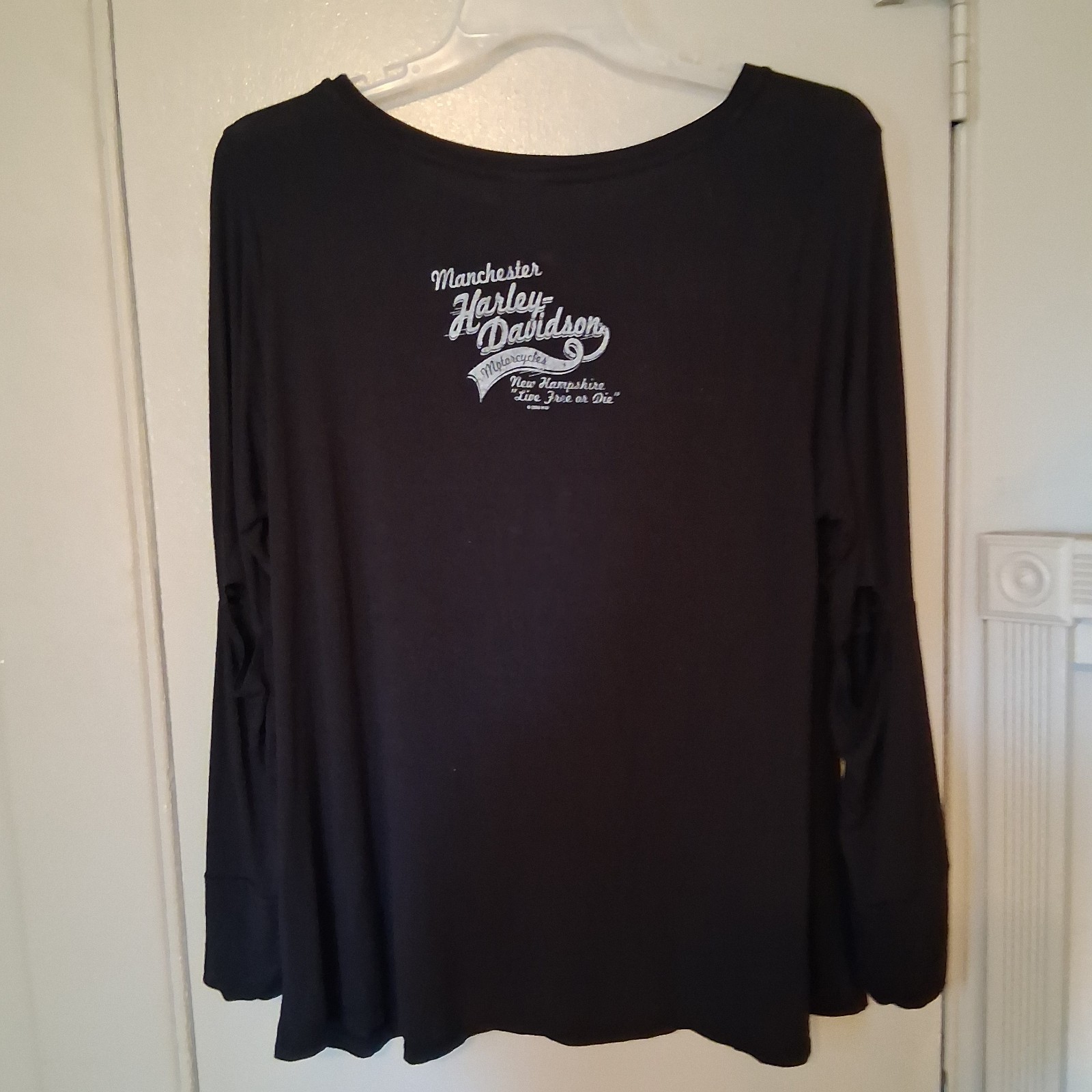 Harley-Davidson Stretch Shirt Womens 2XL Black Long Sleeve Studded Logo Made USA