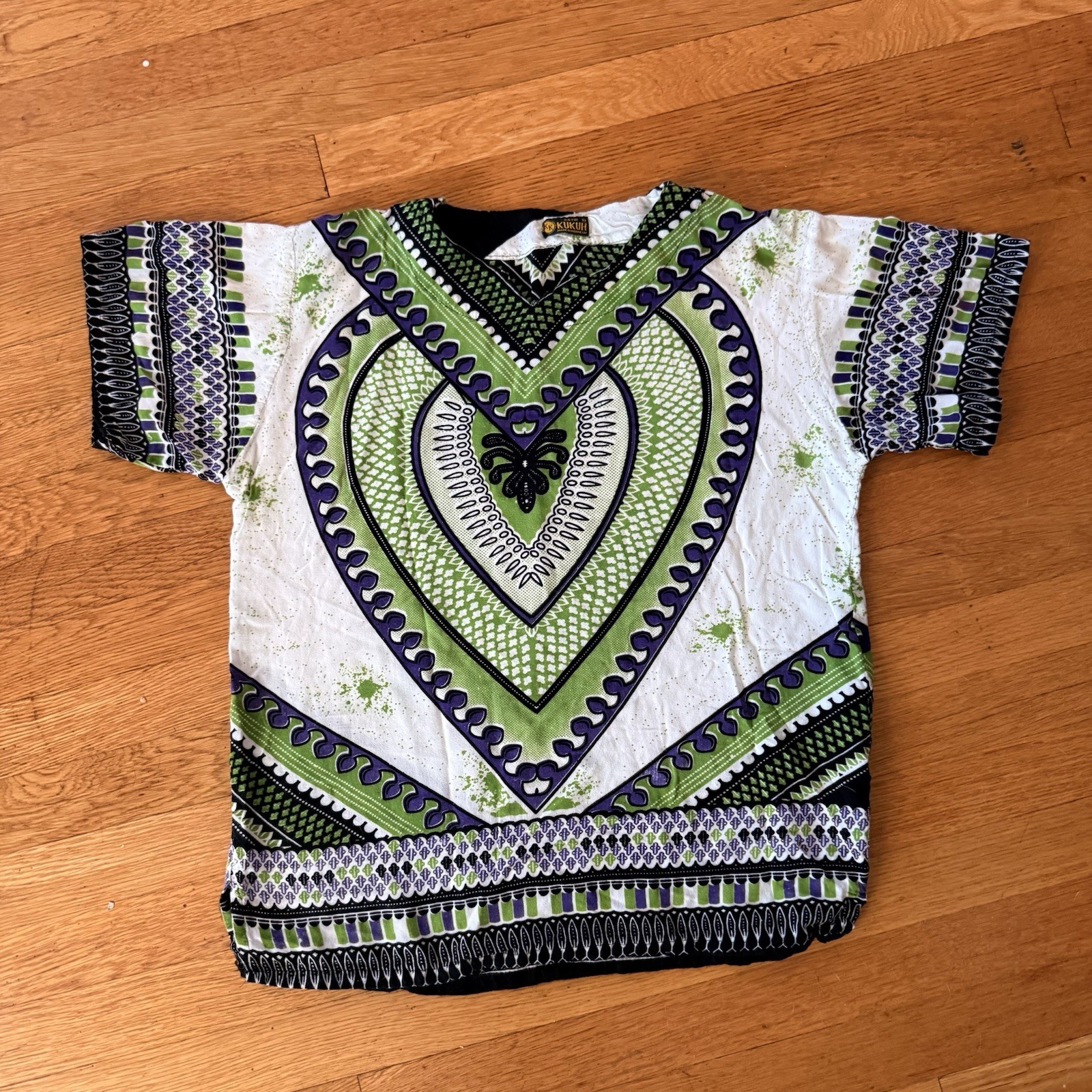 Vintage Batik Kukuh Festival Dashiki Shirt Green Purple Unworn Men’s Small