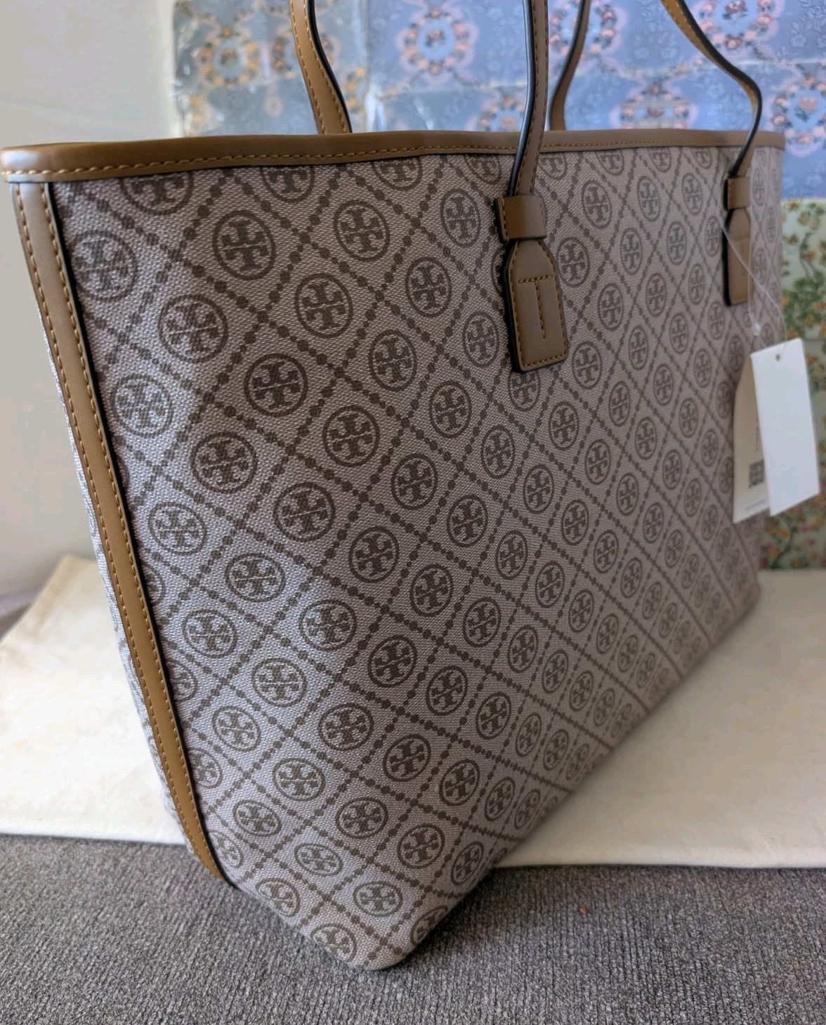 TORY BURCH T MONOGRAM CANVAS TOTE BAG size Large NWT