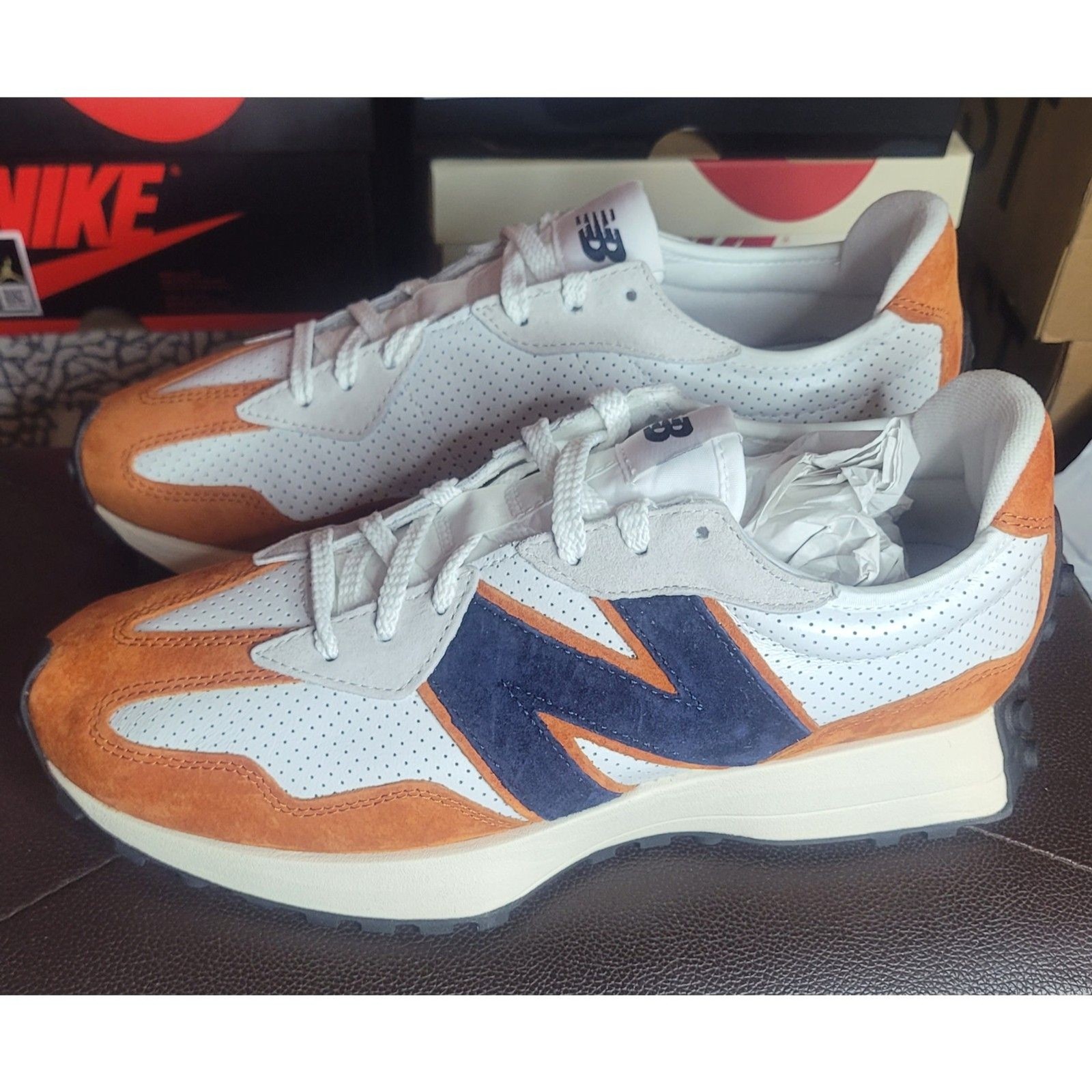 New Balance 327 MS327PR White Brown Navy Men’s Size 10 Lifestyle Shoes NWB