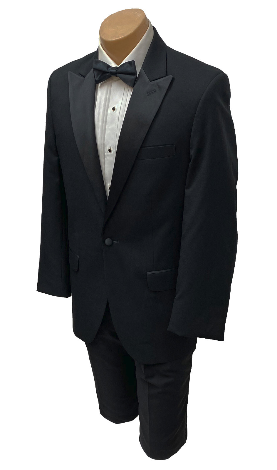Men’s Jean Yves Black Tuxedo Satin Peak Lapels Big & Tall 50L Jacket & 45W Pants