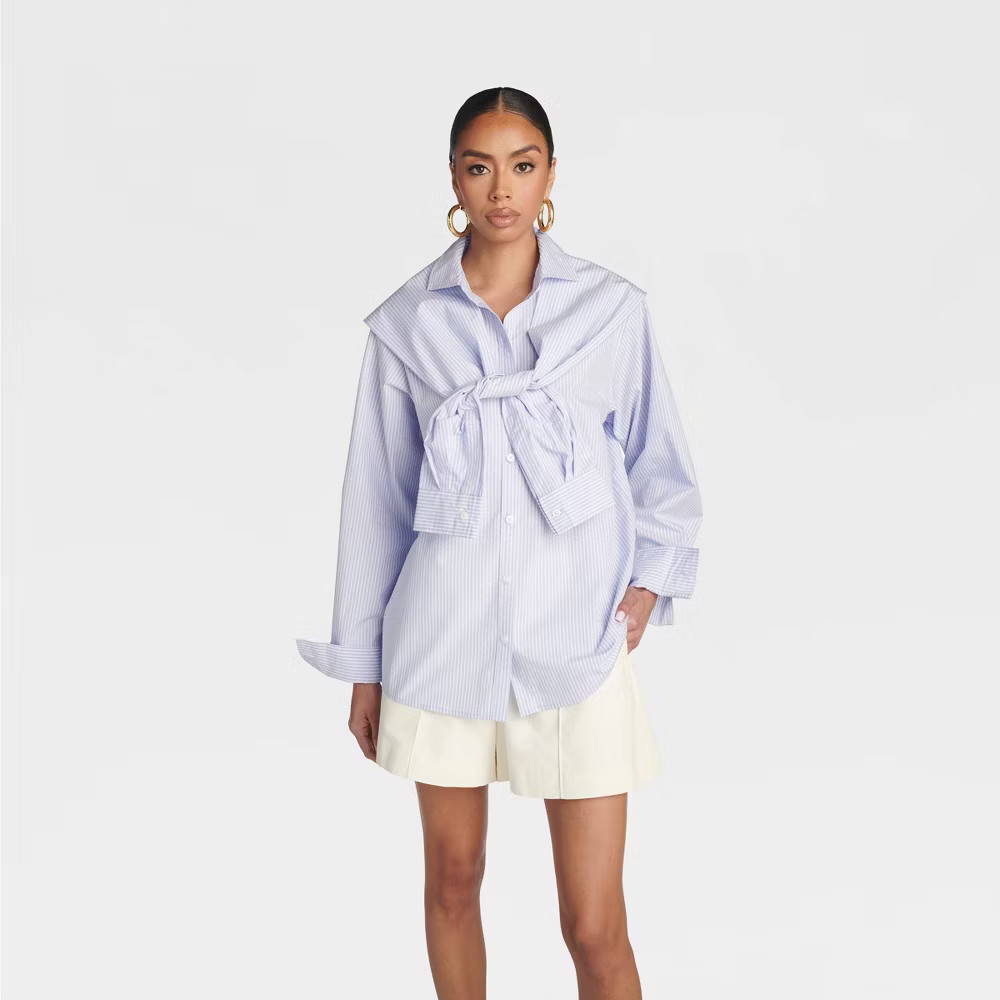 KBB by KAHLANA Women ‘The Double Layer Button-Down Shirt’ – Lavender Striped