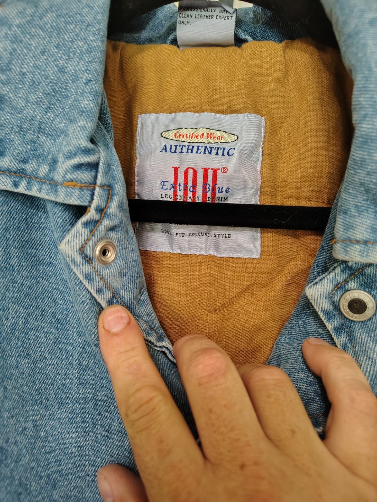 IOU Legendary Denim International Collection Vintage Jean Jacket Leather Trim Sm