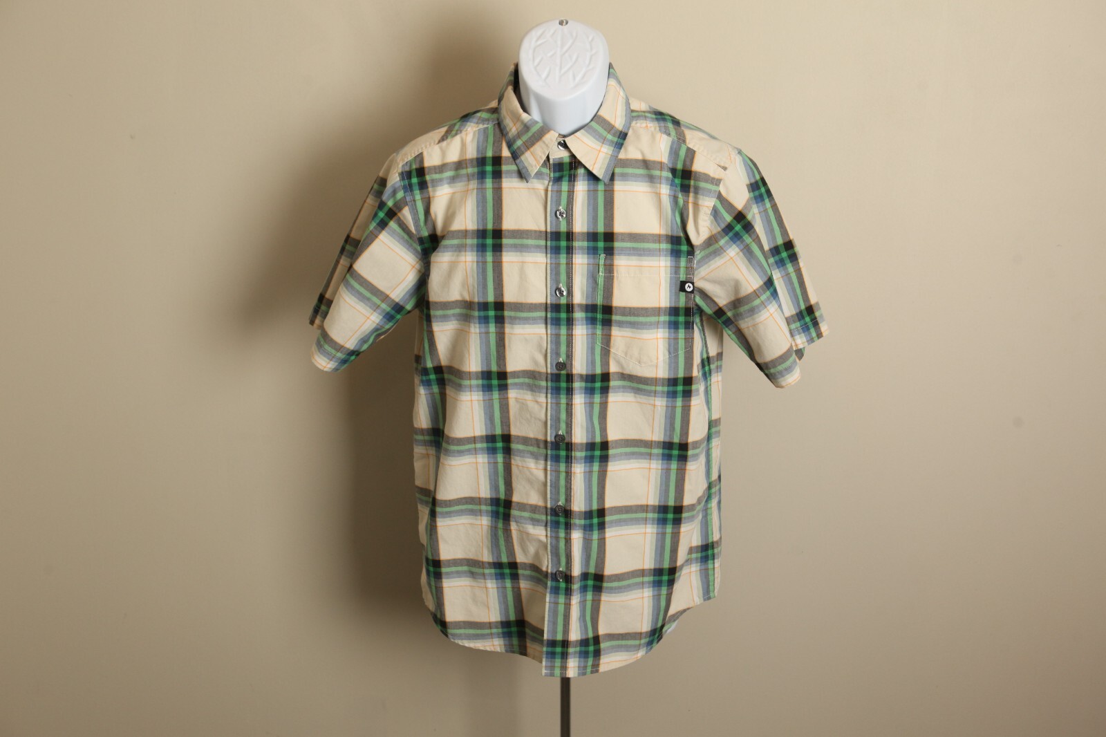 🏕️ Marmot Men’s Ivory Green Blue Hiking Fishing Shirt S Short Sleeve EUC 🎣