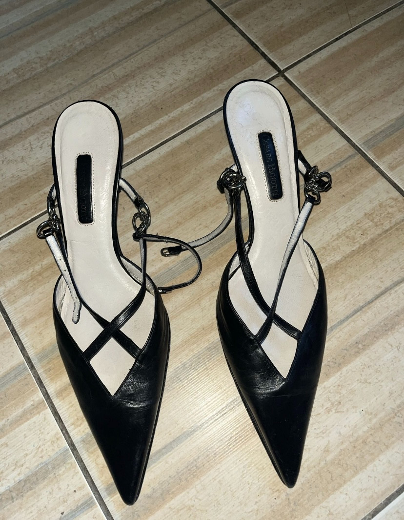 Cesare Paciotti Black Leather Pointed Toe Slingback Mules EU 40 US 10 24.5 cm