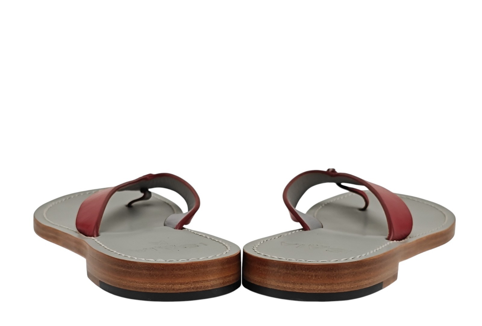 650$ ISAIA NAPOLI Casual Flip Flops Shoes Red Leather + Calf Handmade in Italy