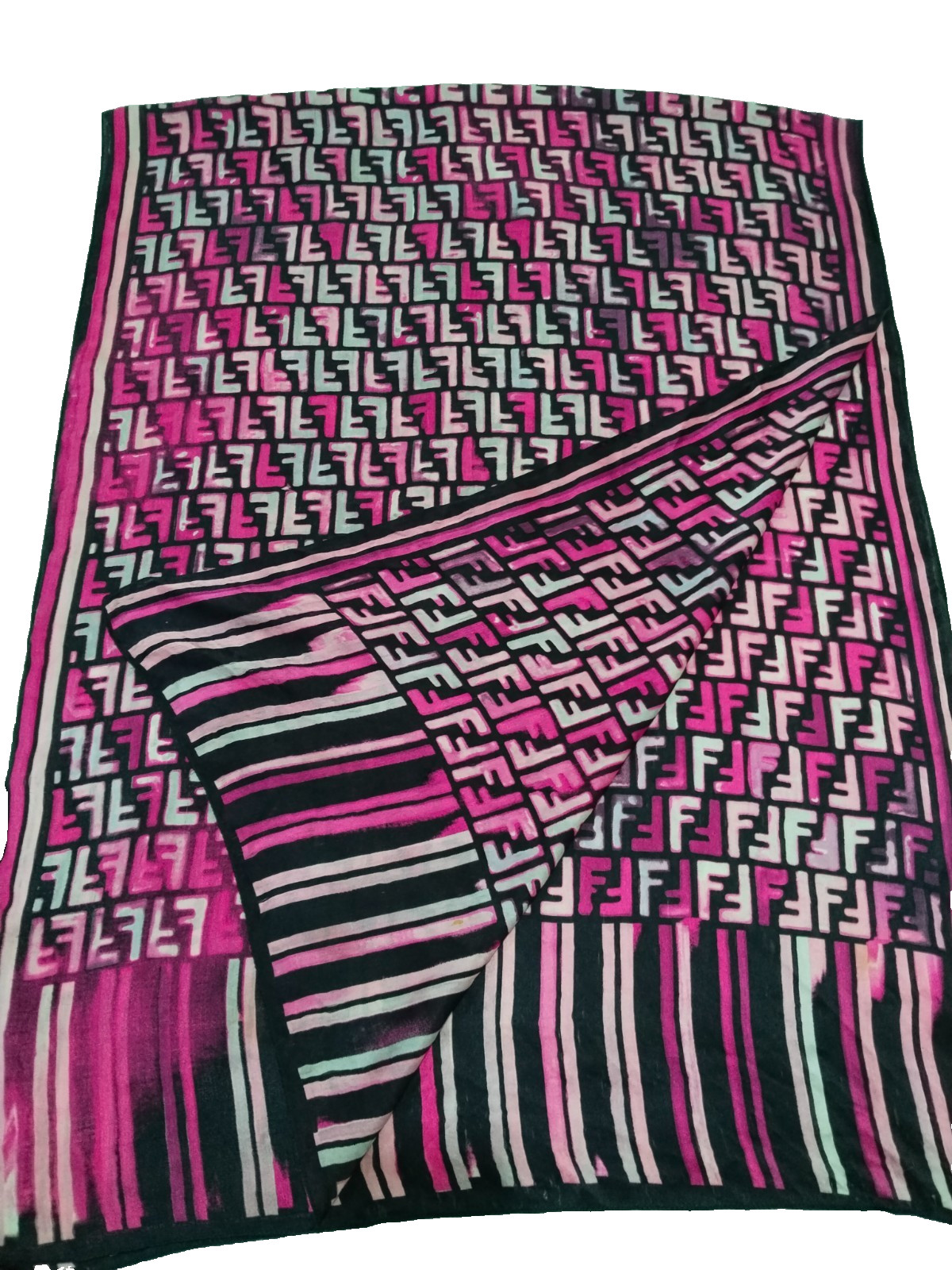 Fendi FF Logo women Silk Scarf Stole Shawl made in Italy Pink Vintage Auth