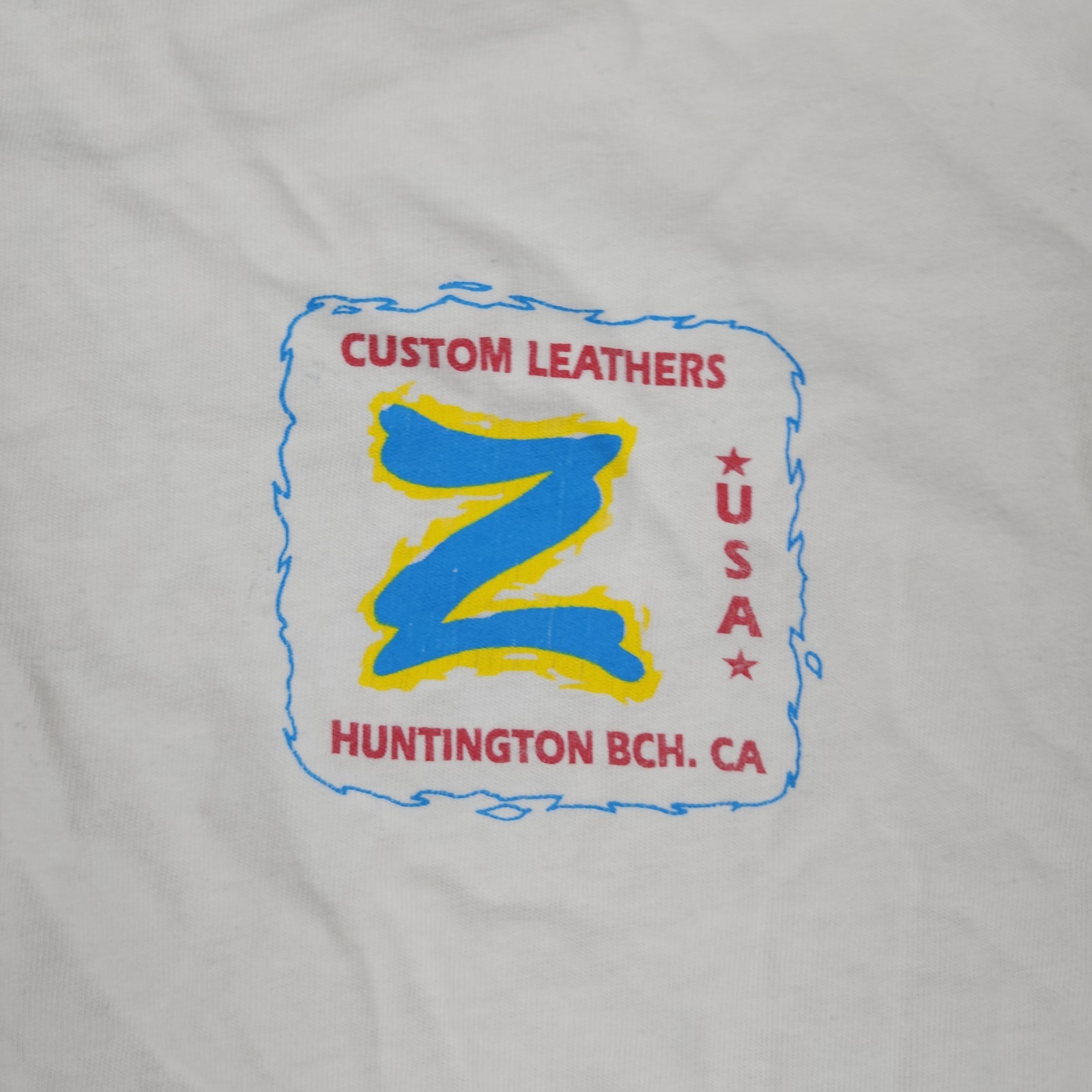 Vintage Z’s Custom Leathers Motorcycle Racing Tee Mens L White Biker CA Y2K