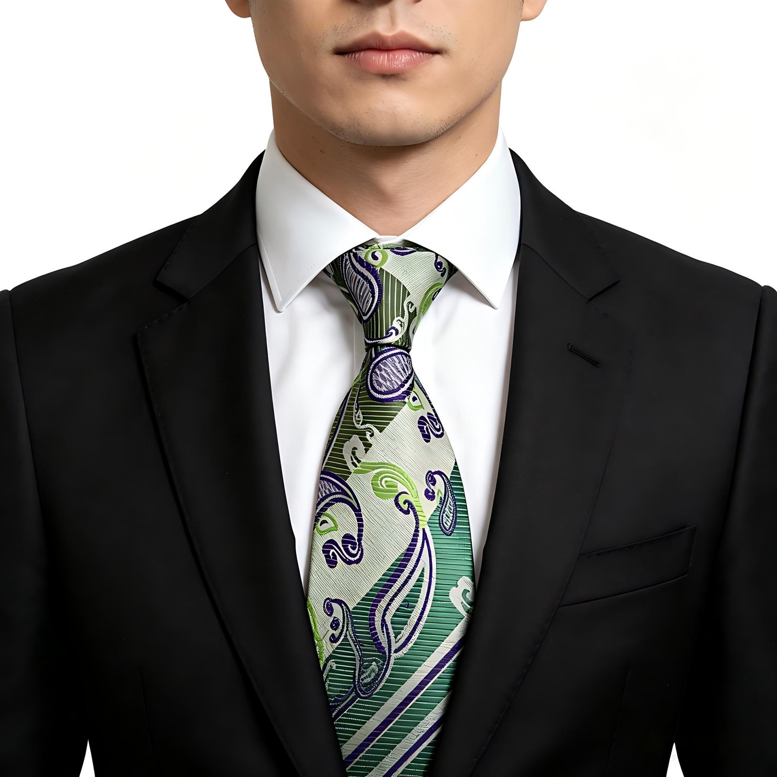 New Classic Paisley Green Purple White Woven Skinny Silk Men’s Tie Necktie 8cm