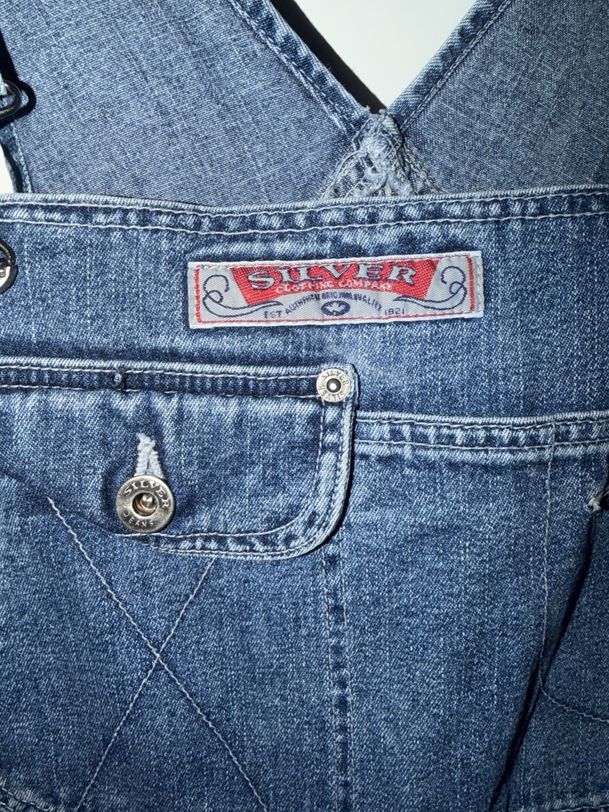 Silver Jeans Women’s Blue Denim Overall Shortalls S/P Cotton Pockets Button