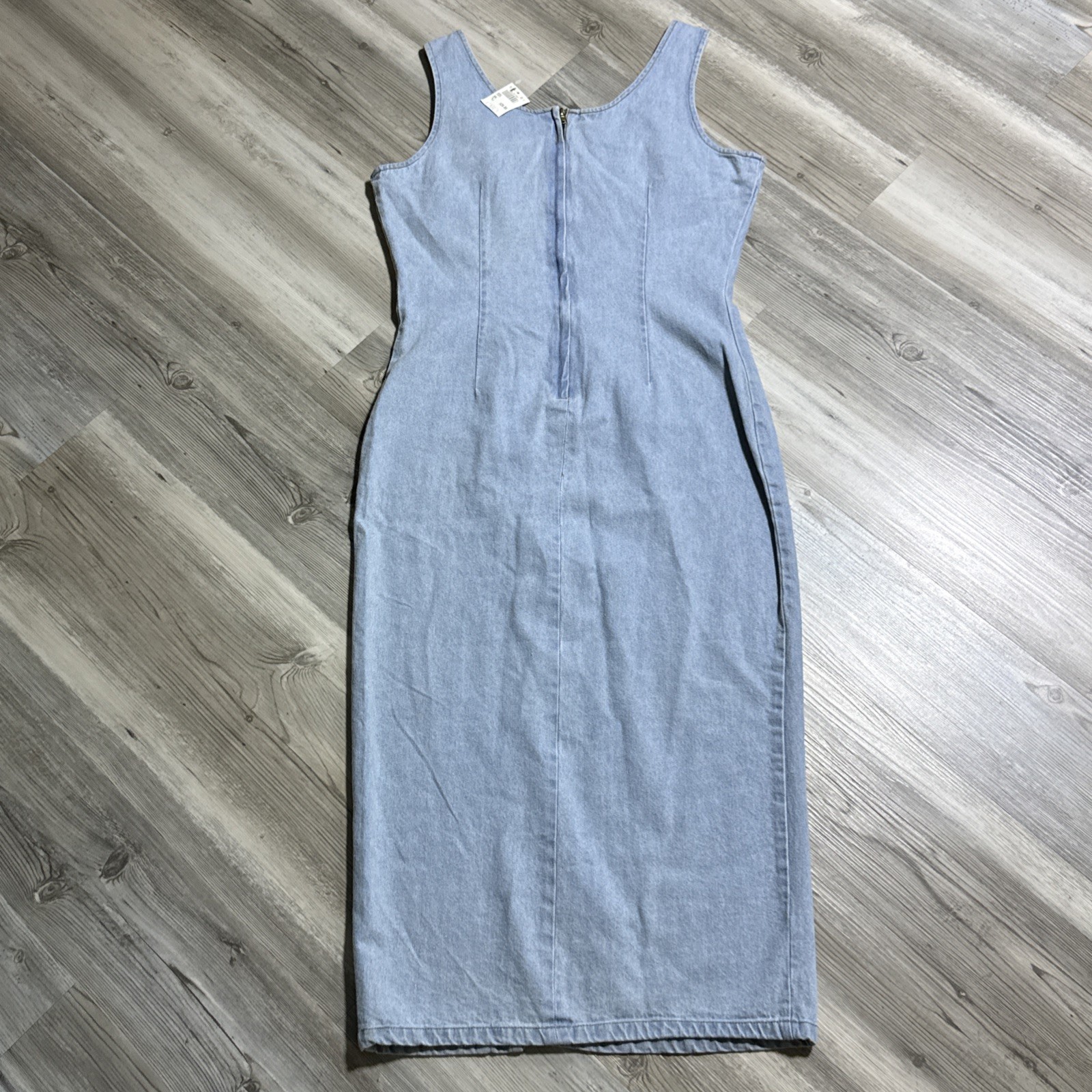Vtg Denim Dress Maxi Buttons size L Western Rockabilly Zips Form Fitting RARE