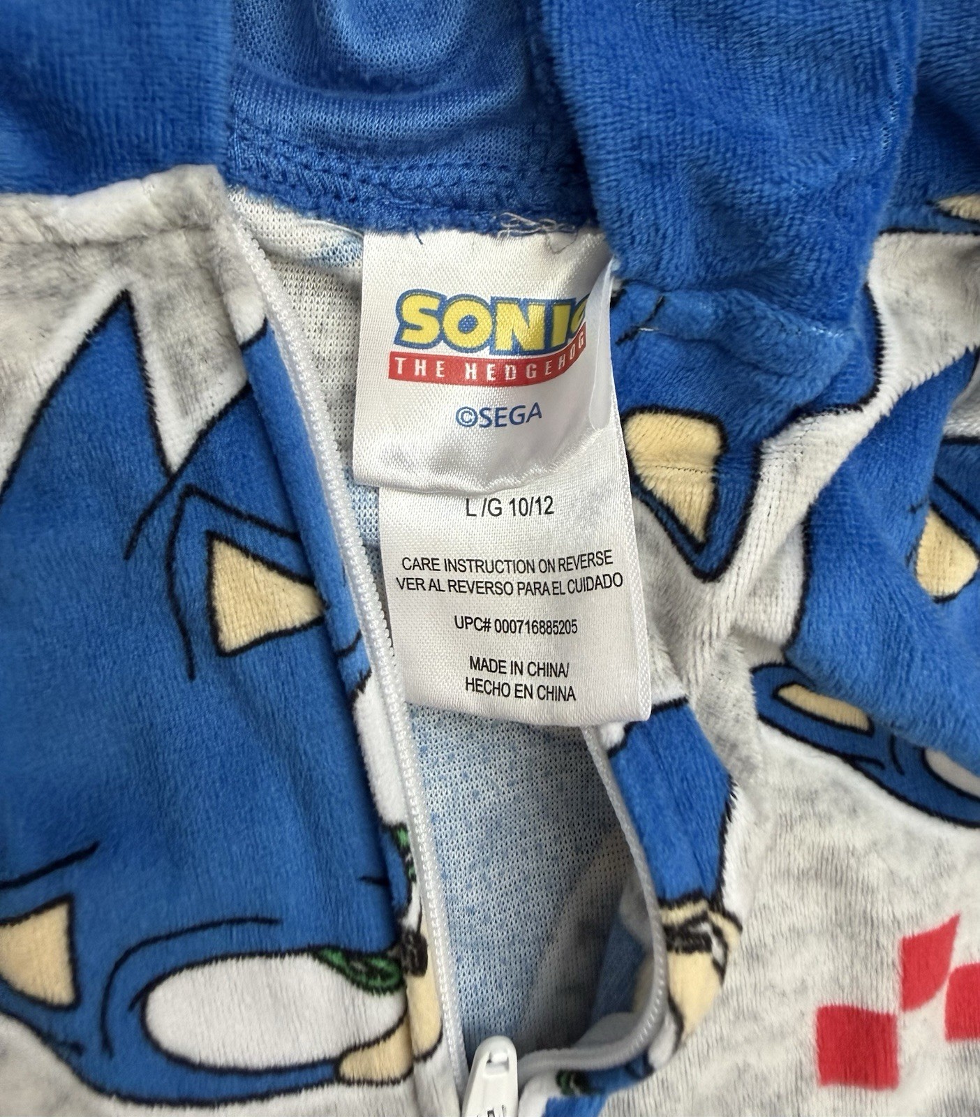 Sonic The Hedgehog Boys Hooded Fleece Zip Union Suit Pajamas L/G 10/12 Blue