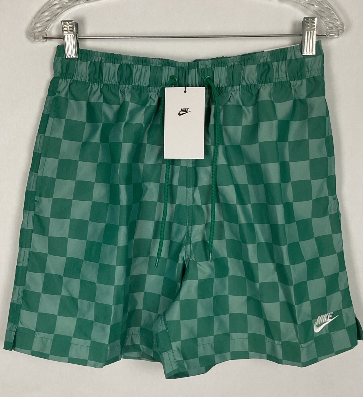 Nike Shorts Checkered Club Flow Casual Athletic Sz Small Green FN3098-365 New