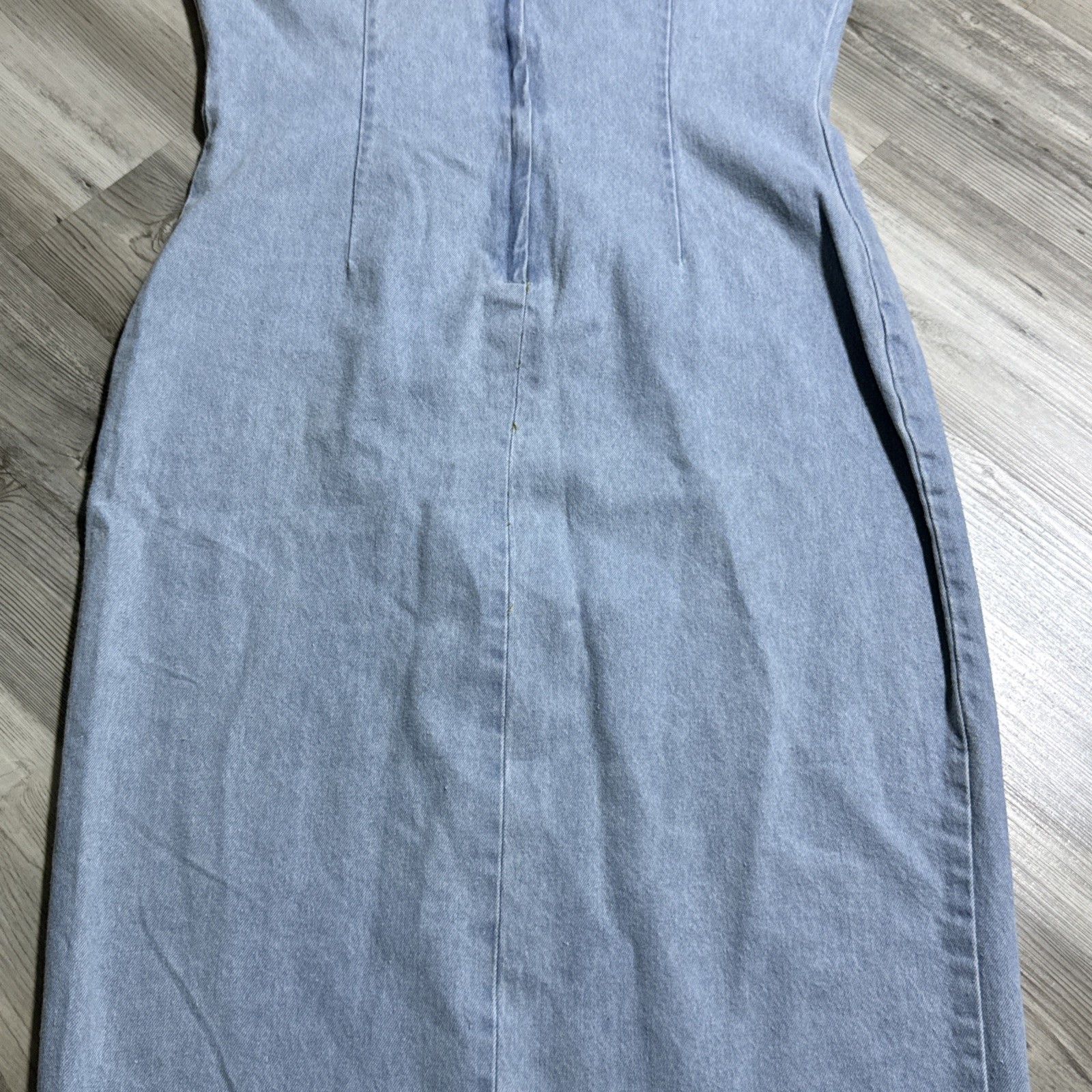 Vtg Denim Dress Maxi Buttons size L Western Rockabilly Zips Form Fitting RARE