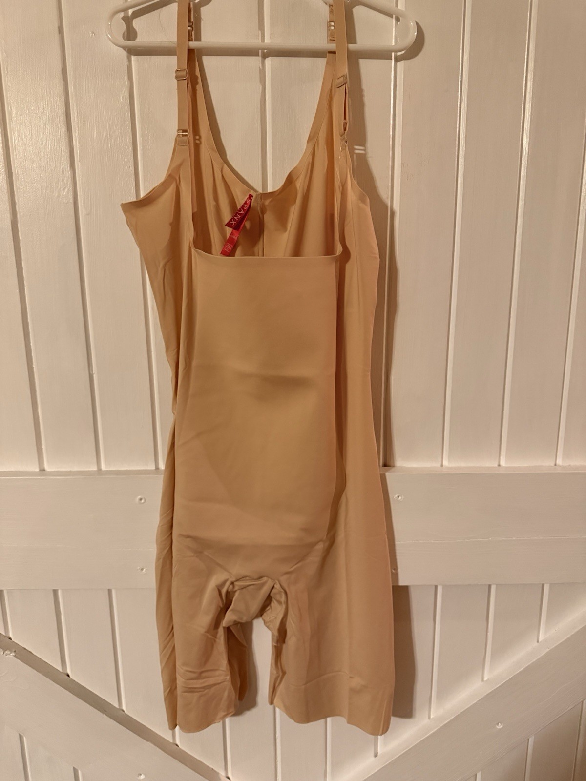 SPANX Sculpt OnCore Open Bust Mid Thigh Bodysuit Nude Slimming Shapewear Size L