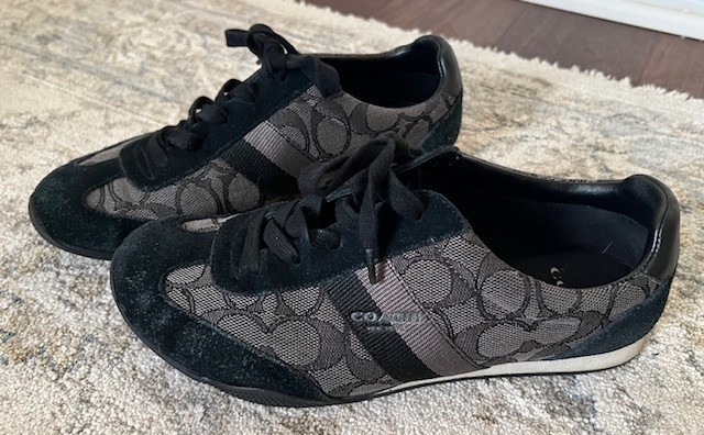 Coach CC Monogram Suede Canvas Black Gray Lace Up Casual Kelson Sneakers Sz 6.5