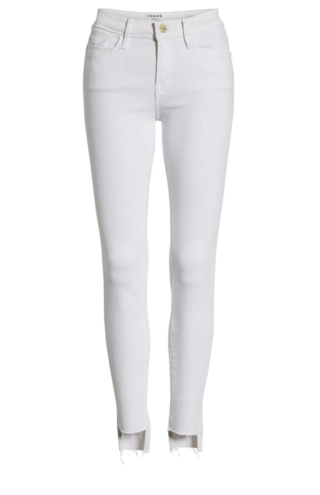 FRAME DENIM Le Skinny de Jeanne Raw Stagger Jeans Denim White Blanc 24 $205 B502