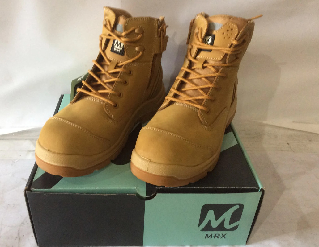 M.R.X. TYSON ZIP SIDED LACE UP SAFETY BOOTS STEEL TOE DURABLE AUS 9 SIZE