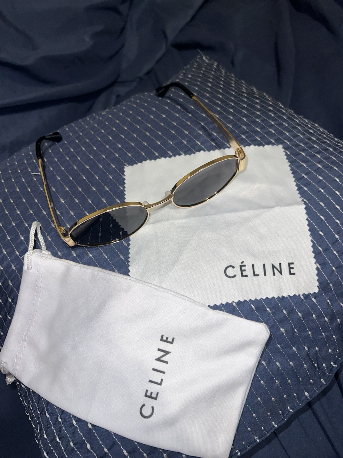 Celine Sunglasses Triomphe Gold Metal Frame With Black Lenses