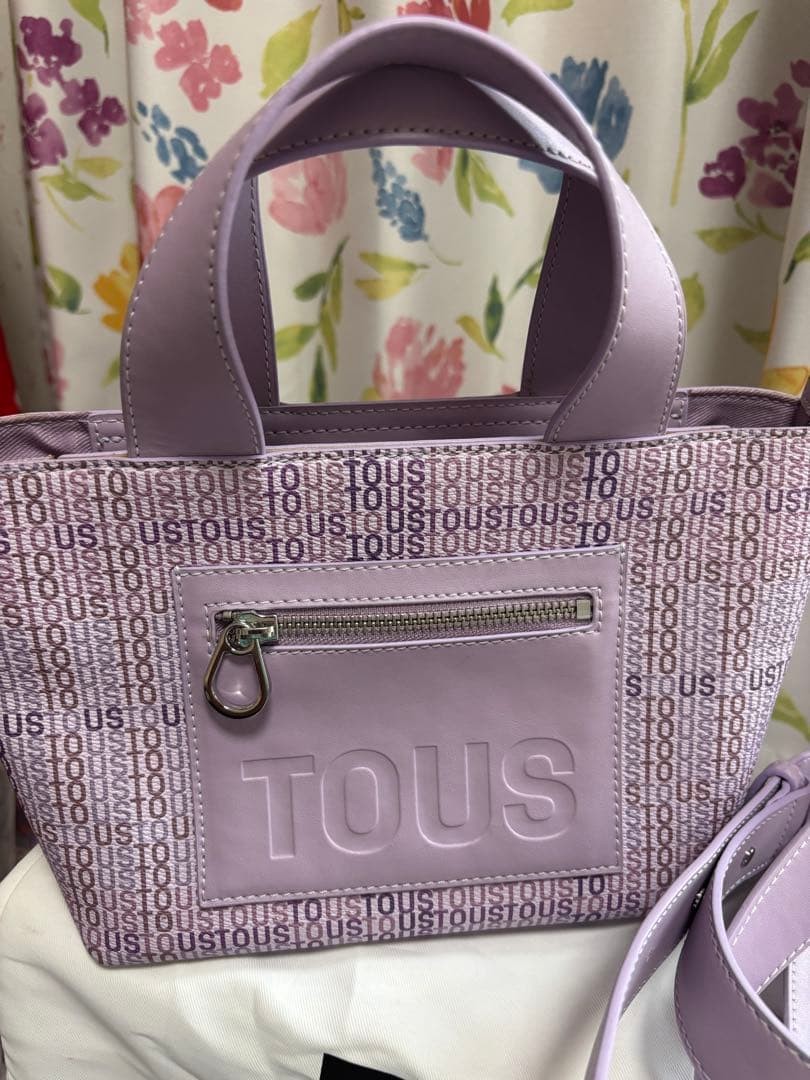 TOUS Cecilia Small Tote Canvas Mauve Lavender Print Bag 9.8 x 6.7 x 4.3 inches
