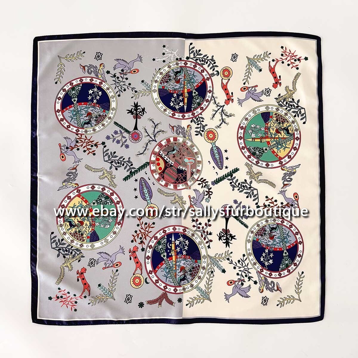 Boutique 14 Momme Twill Silk Vintage Print Double Face Necktie Scarf 26″