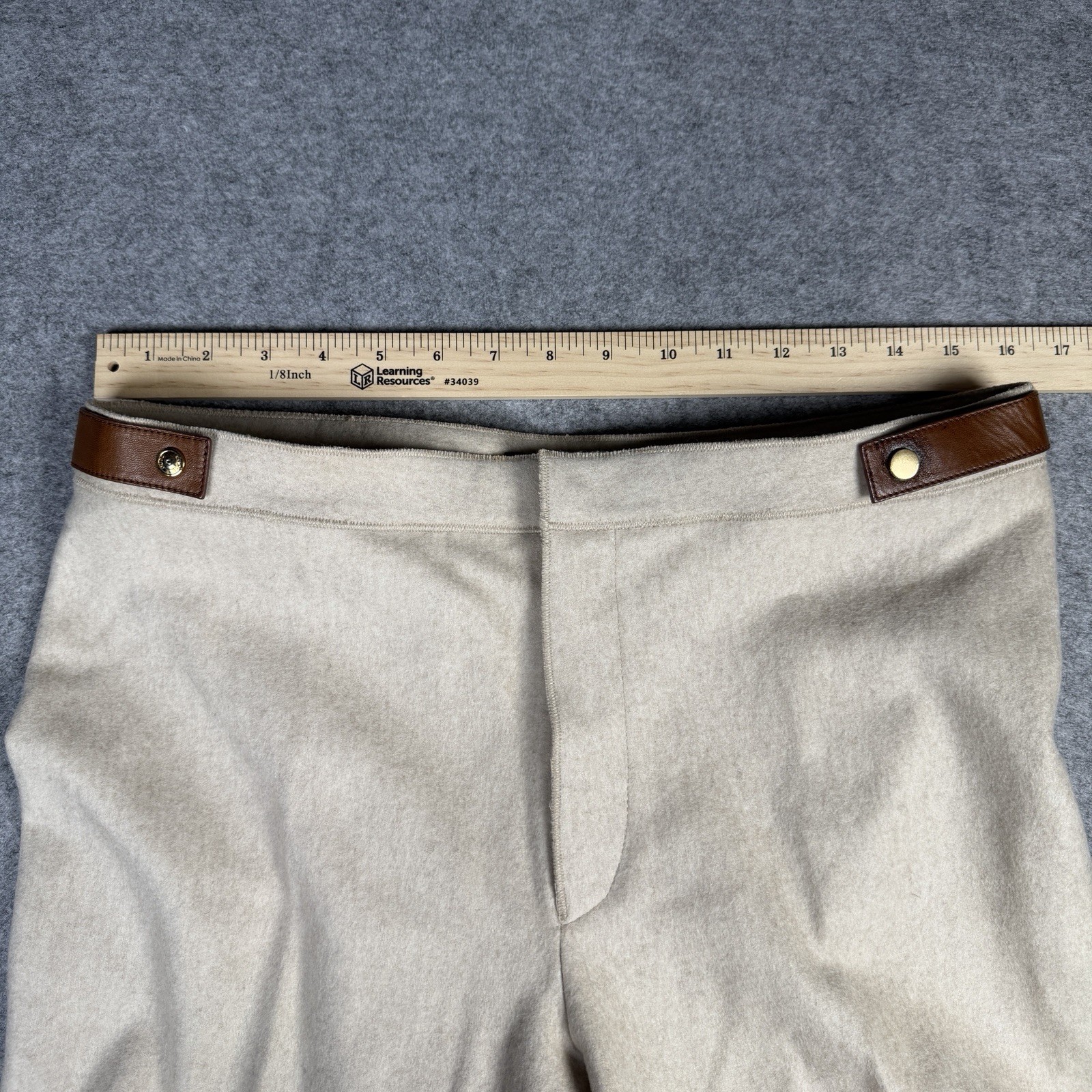 Vintage Gucci Cashmere Wool Beige Leather Buckle Women’s Dress Pants Size IT 46
