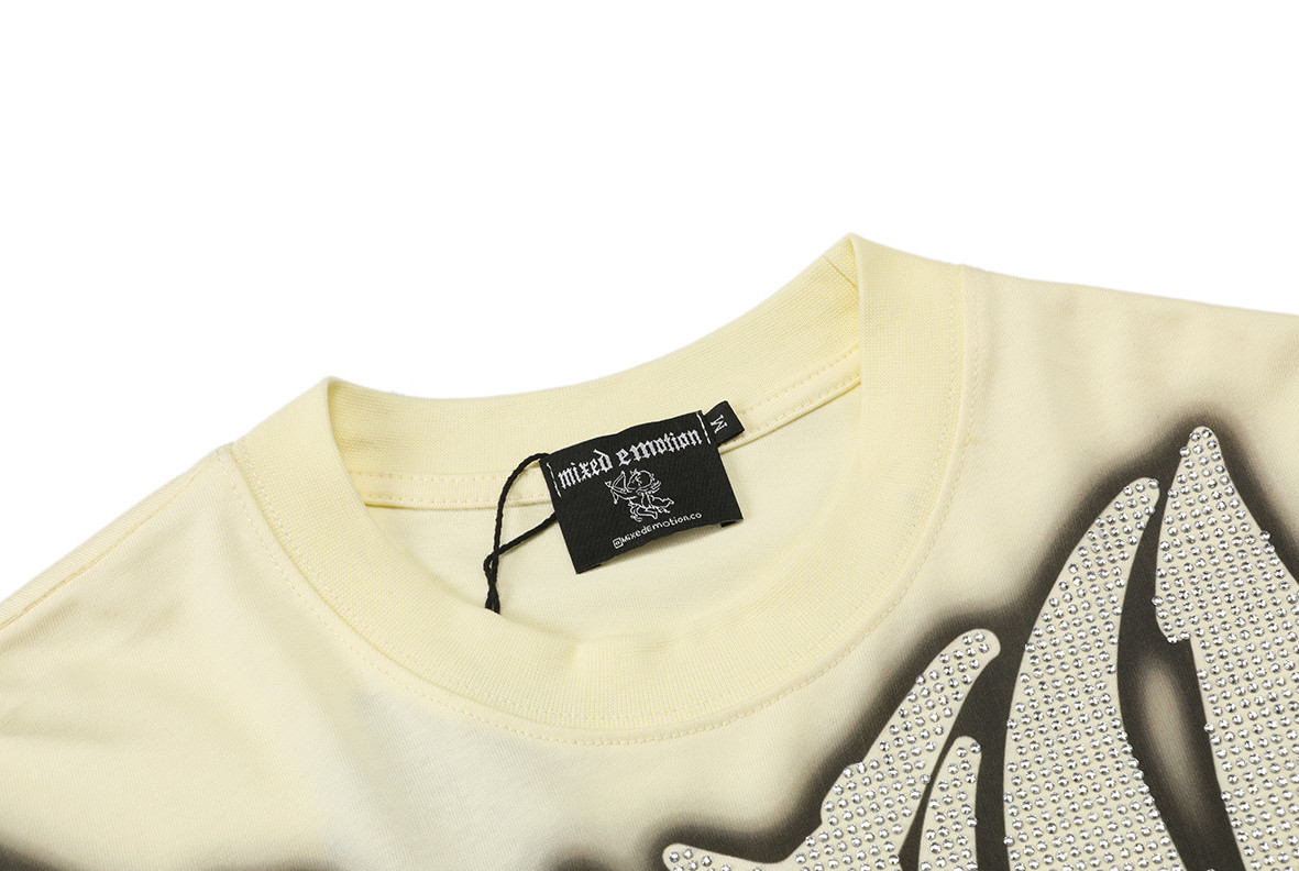 NEW Mixed Emotion Cream “Jetski” Rhinestone Tee Streetwear Graphic Cotton