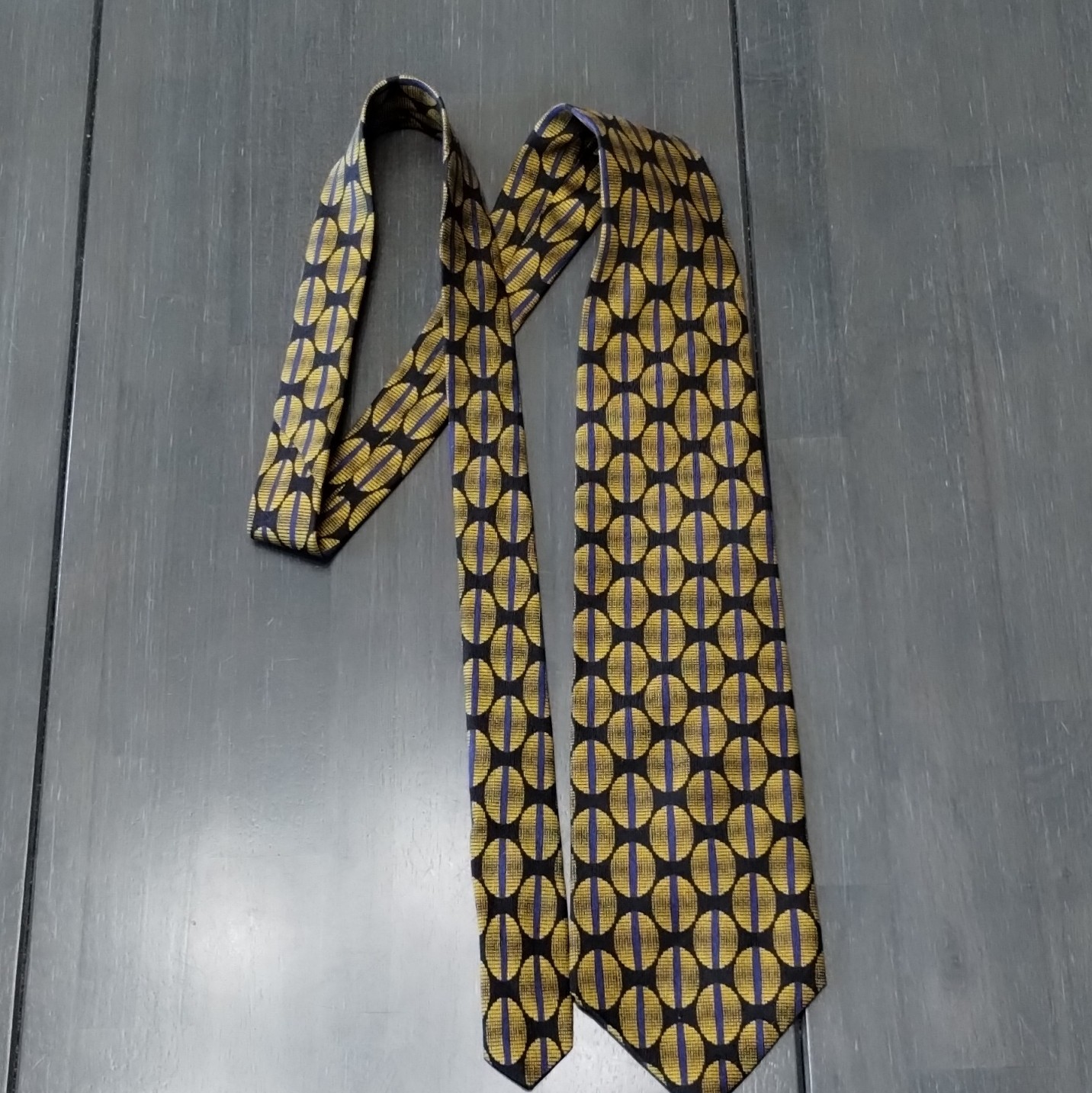 Zylos George Machado Silk Geometric Tie Black Gold Blue Classic 57″-60″