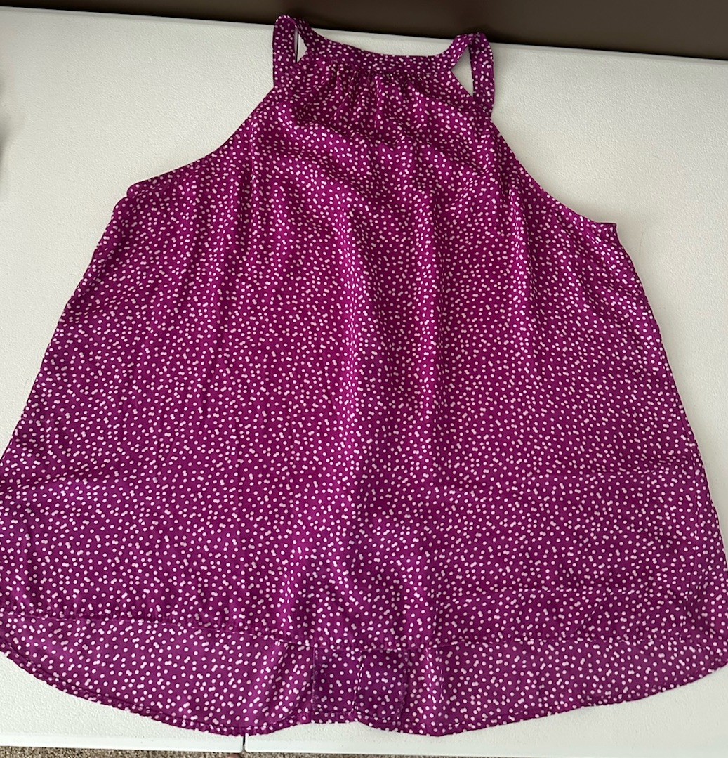 Torrid Size 1 Plus Purple White Polka Dot Sleeveless Button Front Rayon Blouse