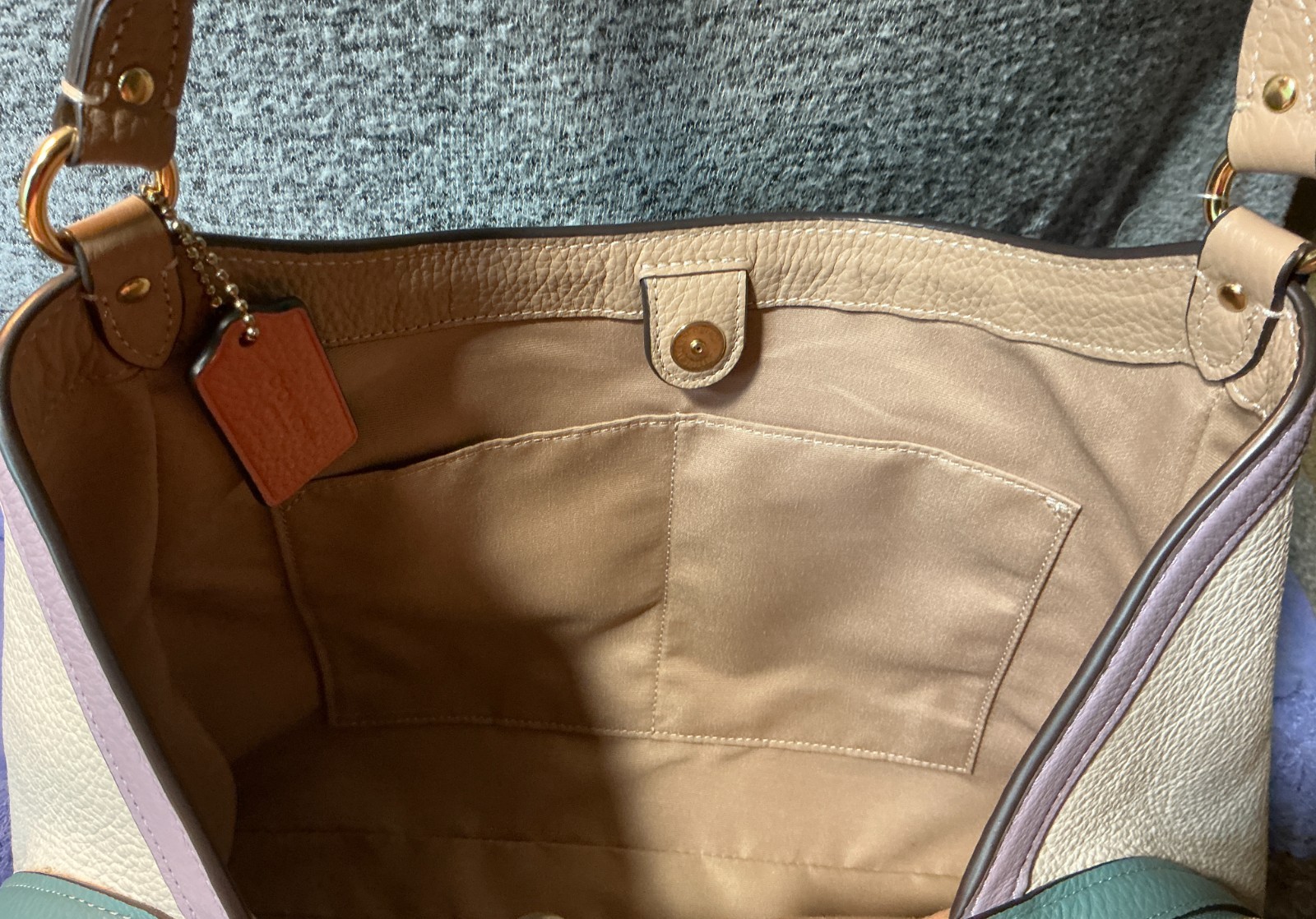Coach Kristy Colorblock Pebble Grain Leather Snap Zip Carryall Tote & Satchel