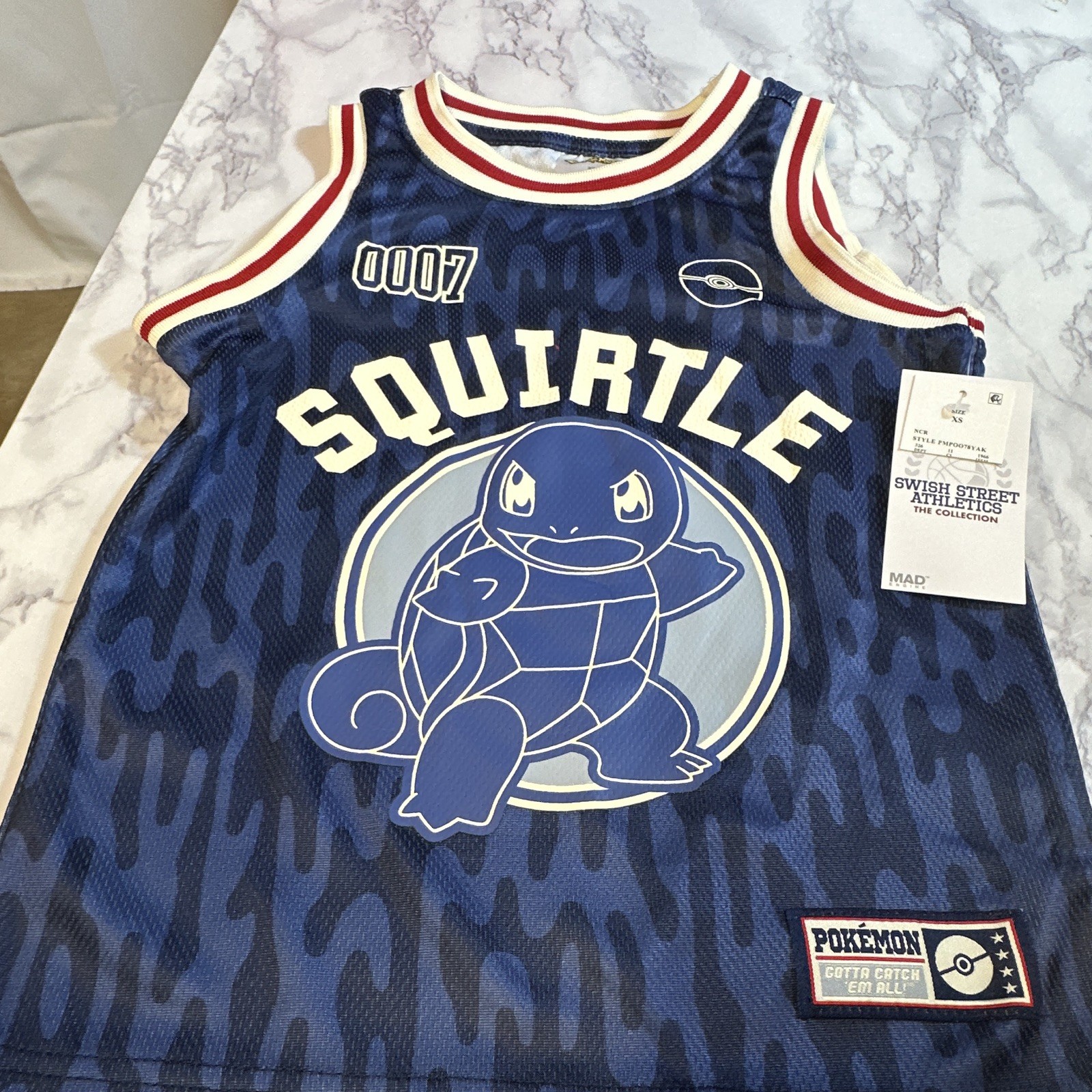 Pokemon Squirtle Men’s Blue Mesh Jersey Tank Top XS Breathable Basketball