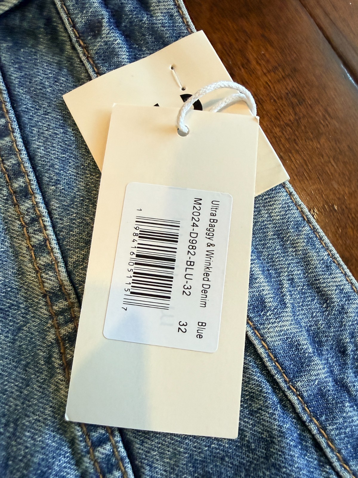 MNML Mens ULtra Baggy & Wrinkled Denim – Blue, Size 32