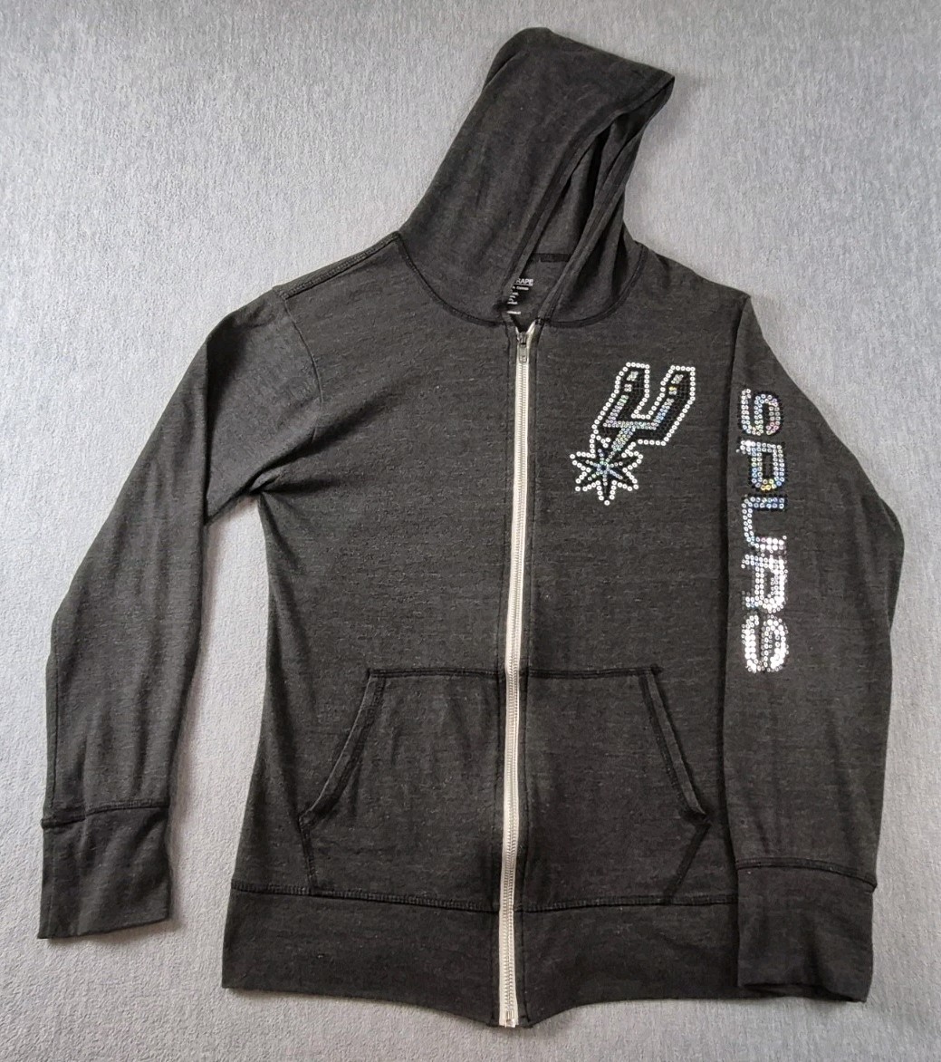 San Antonio Spurs Womens Hoodie Jacket Medium Dark Charcoal Gray Embellished