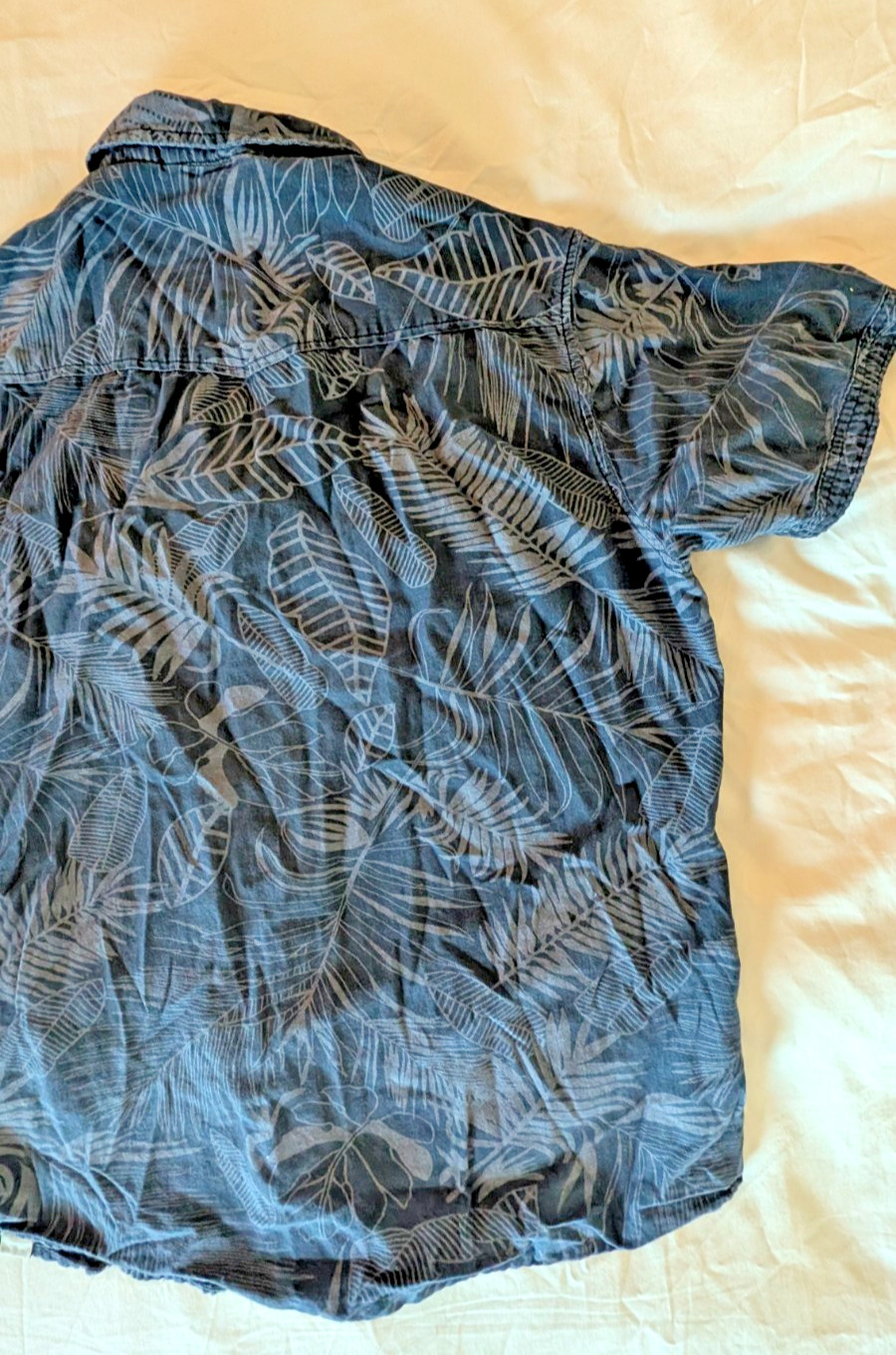 Navy Tropical Leaf Print Short Sleeve Button-Up | Soft Casual Shirt with Pockets