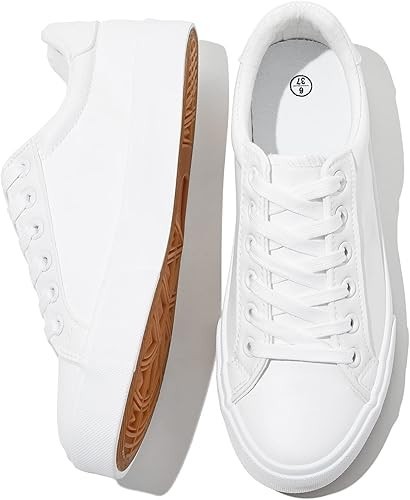 Womens White Tennis Shoes PU Leather Sneakers Casual Walking Shoes
