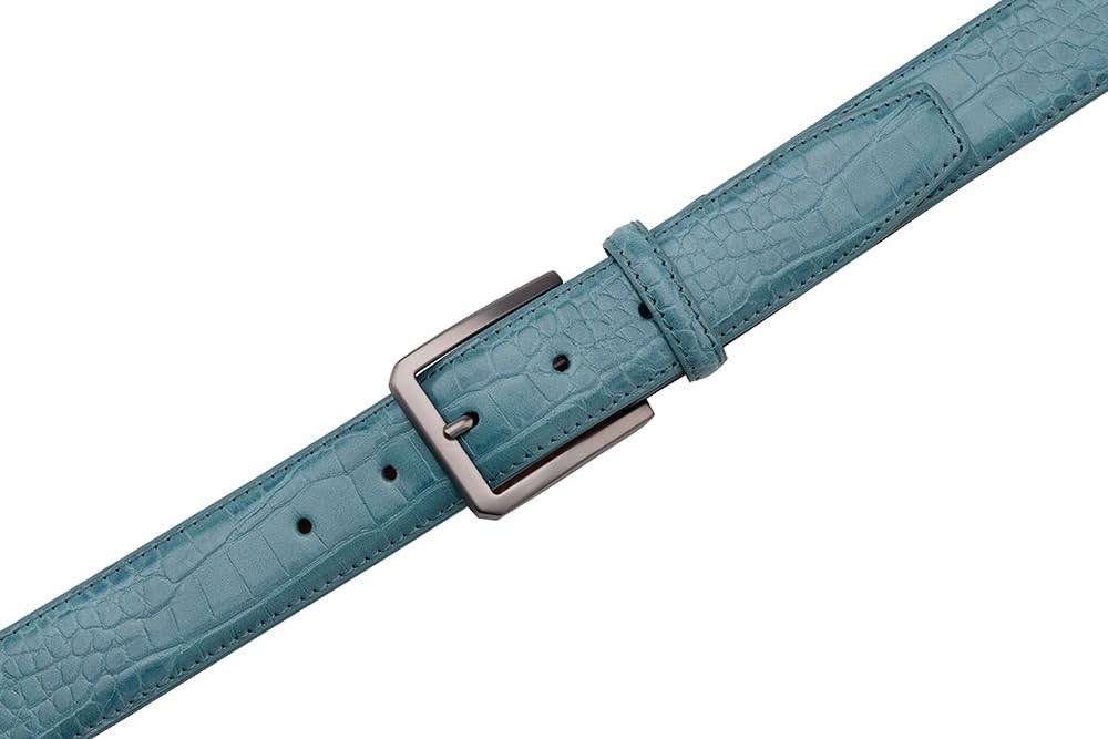 Fabio Valenti Men’s Handmade Genuine Leather Belt, Classic Teal, Size 44/46