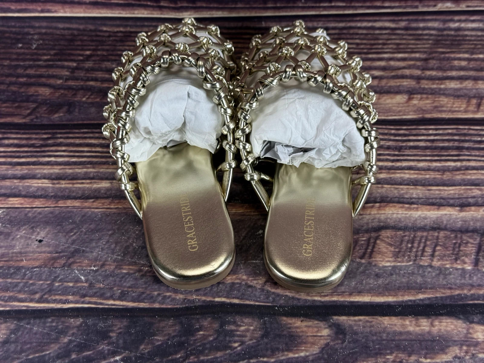 GRACESTRIDE Woven Net Slip On Sandals Women’s Gold Size 8.5 Mules