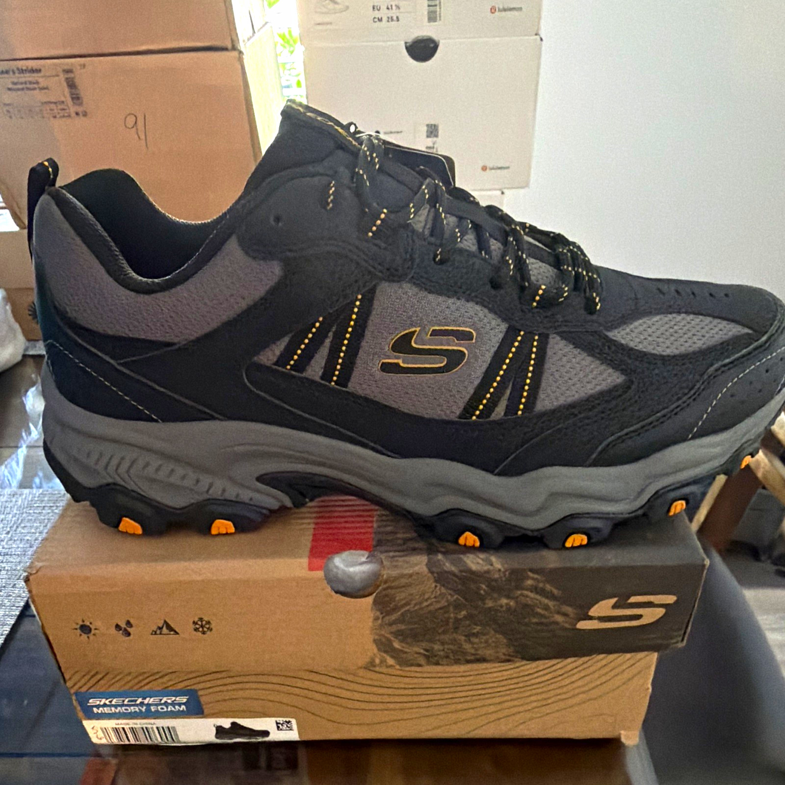 SKECHERS Stamina AT Upper Stitch Memory Foam Sneaker Black/Gray/Orange 237527