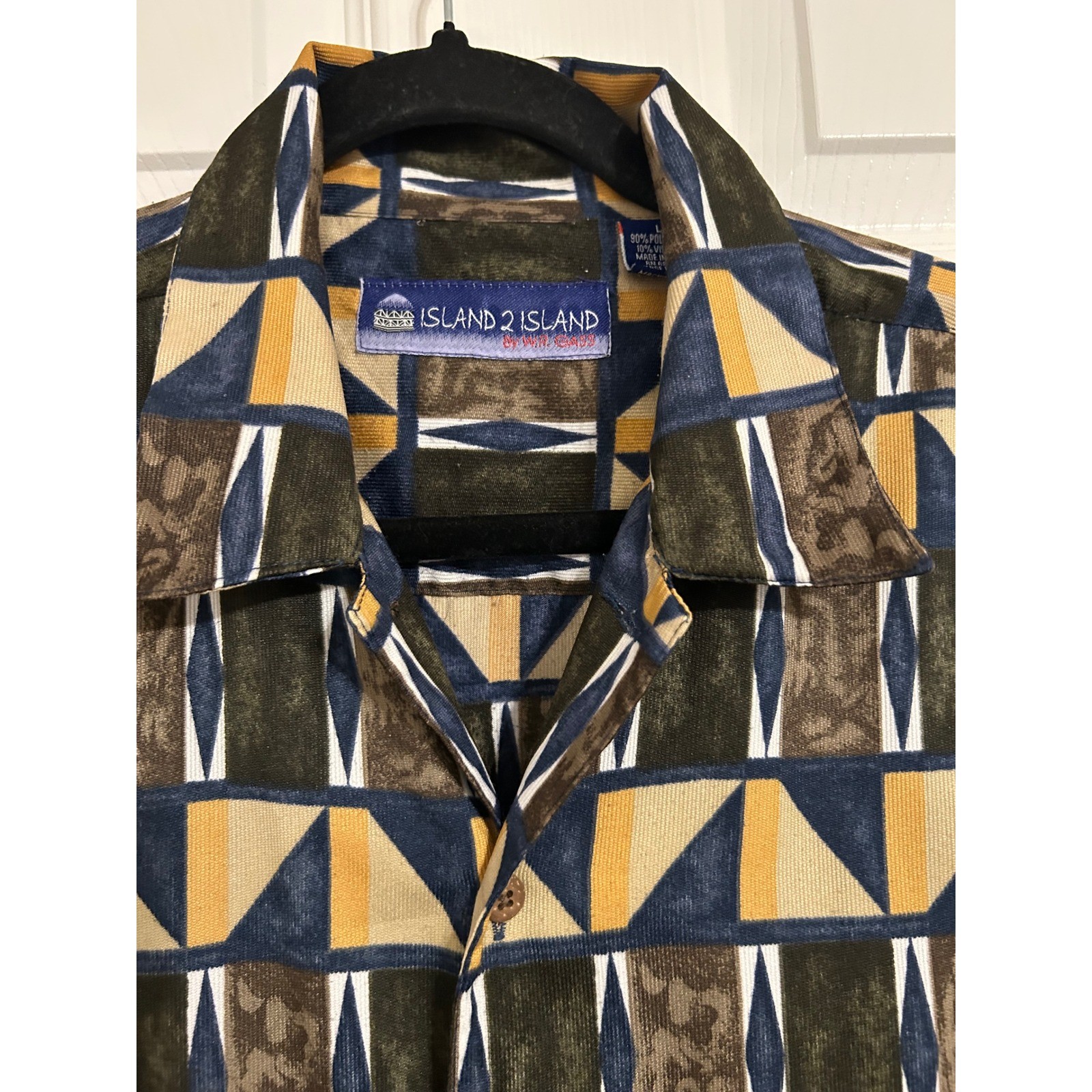 Island 2 Island Mens Large Geometric Abstract Print Short Sleeve Button Up Shirt