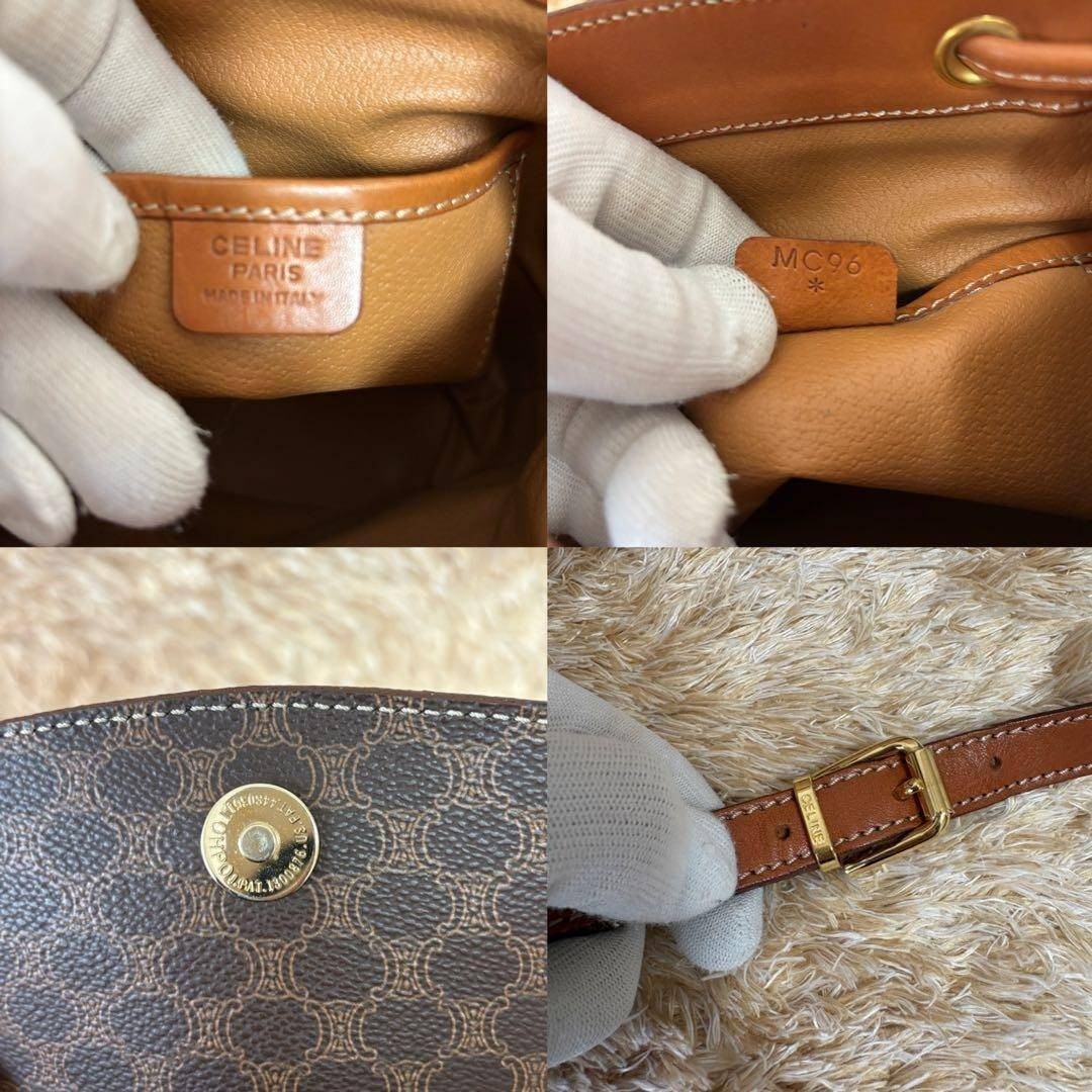 CELINE Macadam Triomphe Mini backpack Blazon Logo Drawstring Brown PVC Leather