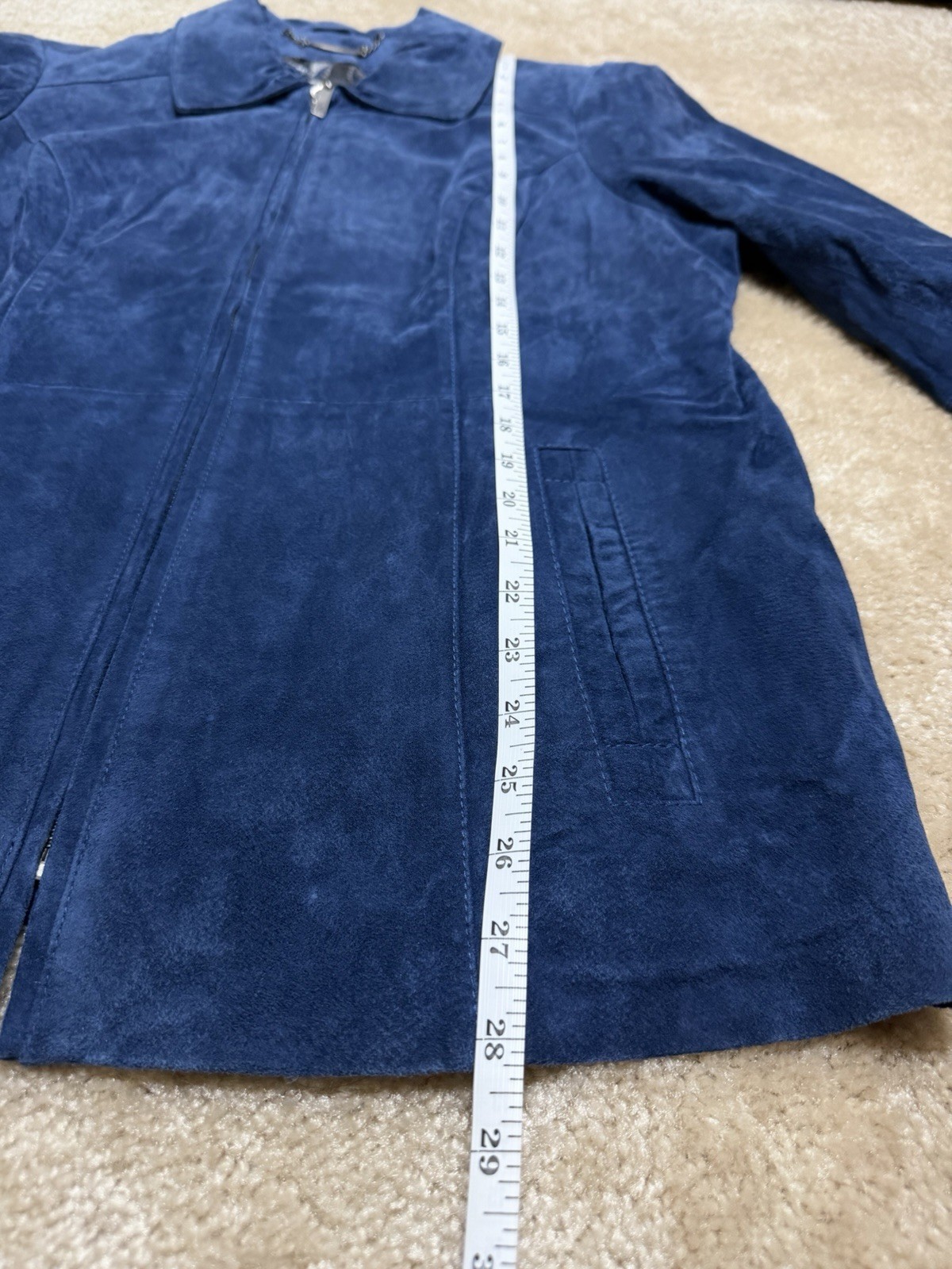 Dennis Basso Blue Suede Leather Jacket Womens Large Genuine Leather Coat