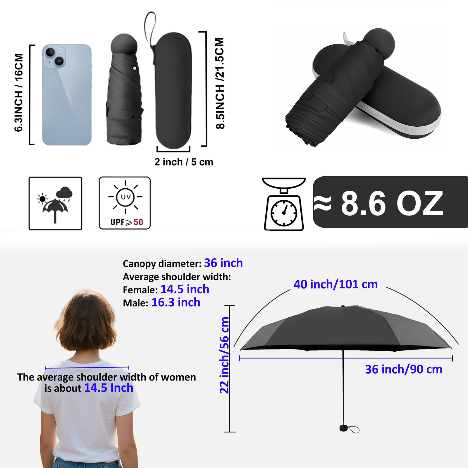 GMOX Travel Umbrella Portable Compact Umbrellas, Pocket Mini for UV Sun&Rain