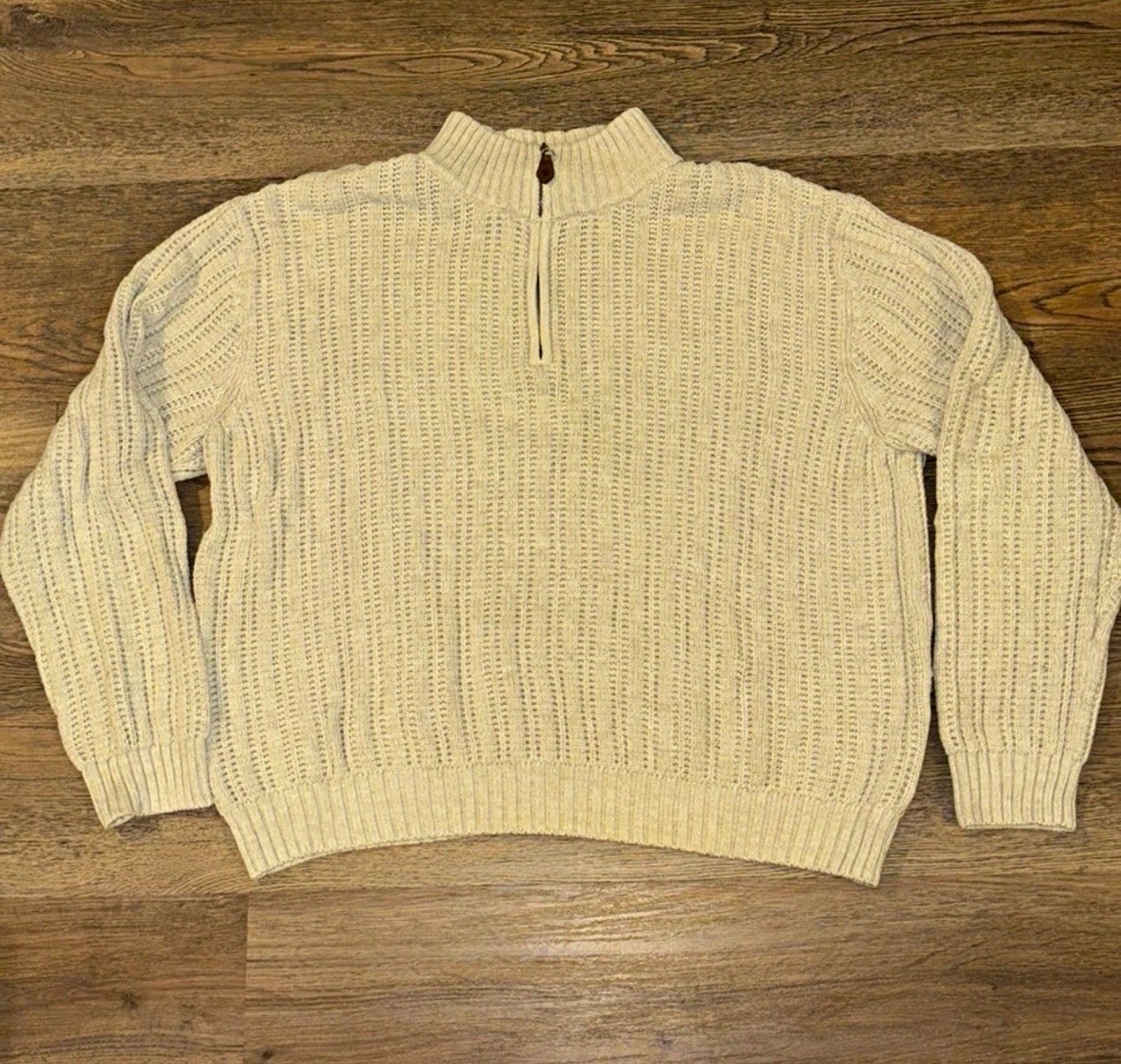 Tasso Elba Men’s 1/4 Zip Mock Neck Knit Sweater Pullover XL Beige Cotton