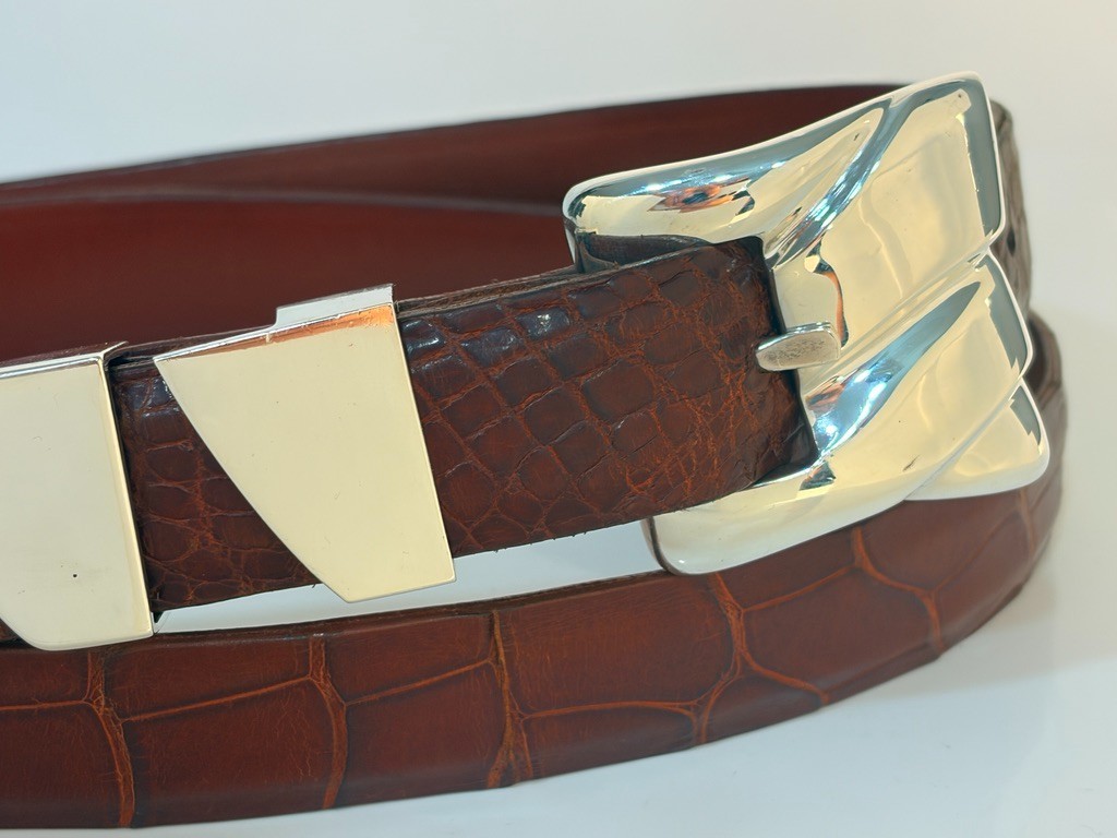 Barry Kieselstein-Cord Sterling Silver .925 Belt Buckle 40 Genuine Alligator USA