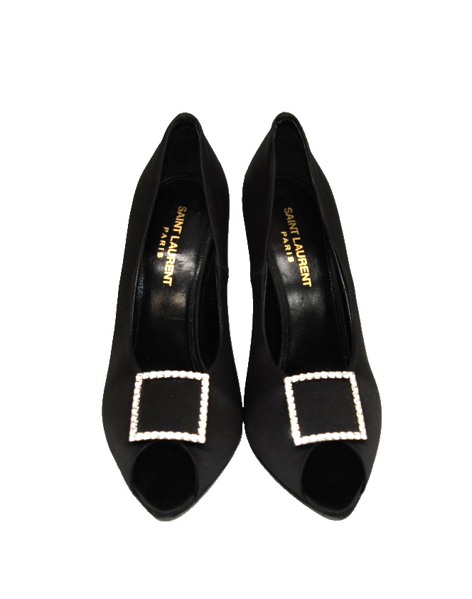 New! Saint Laurent 115mm Crystal-Embellished Satin Pumps Sz 38.5 8.5 US DD434A